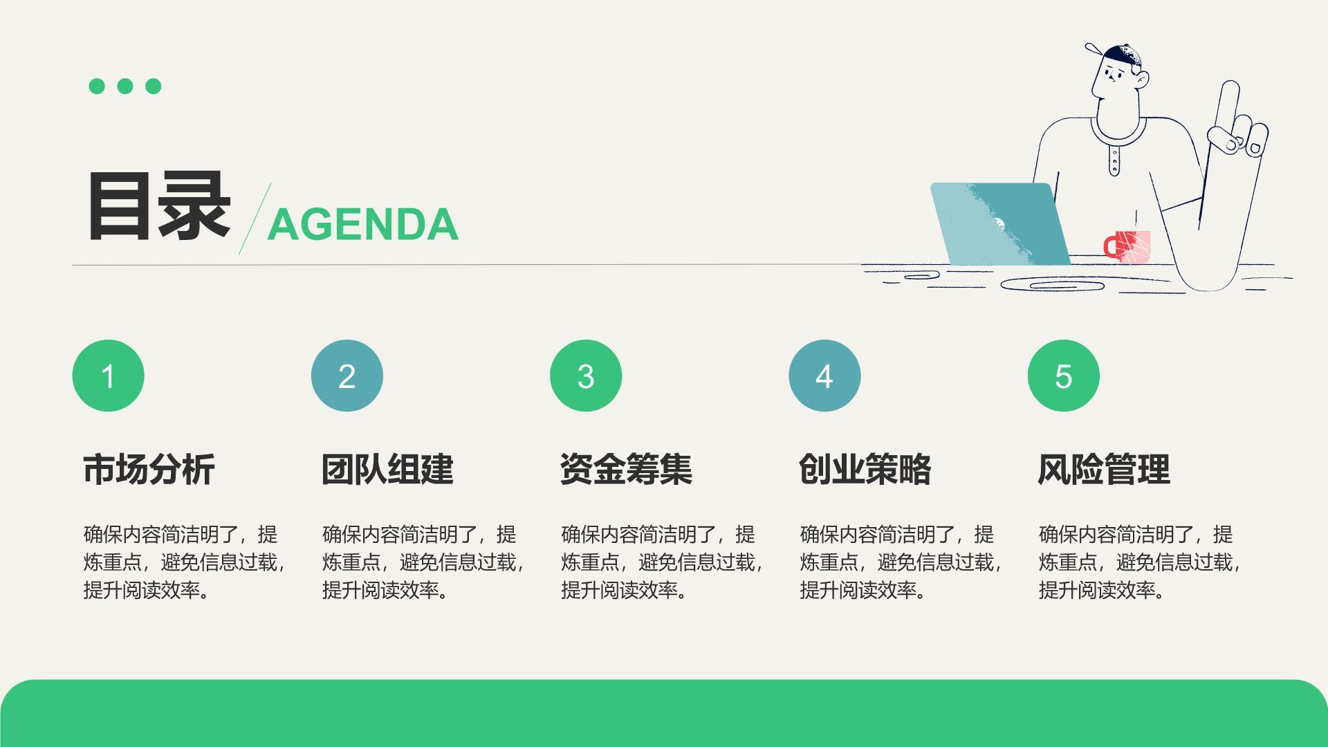 绿色插画风大学生创业计划书PPT模板