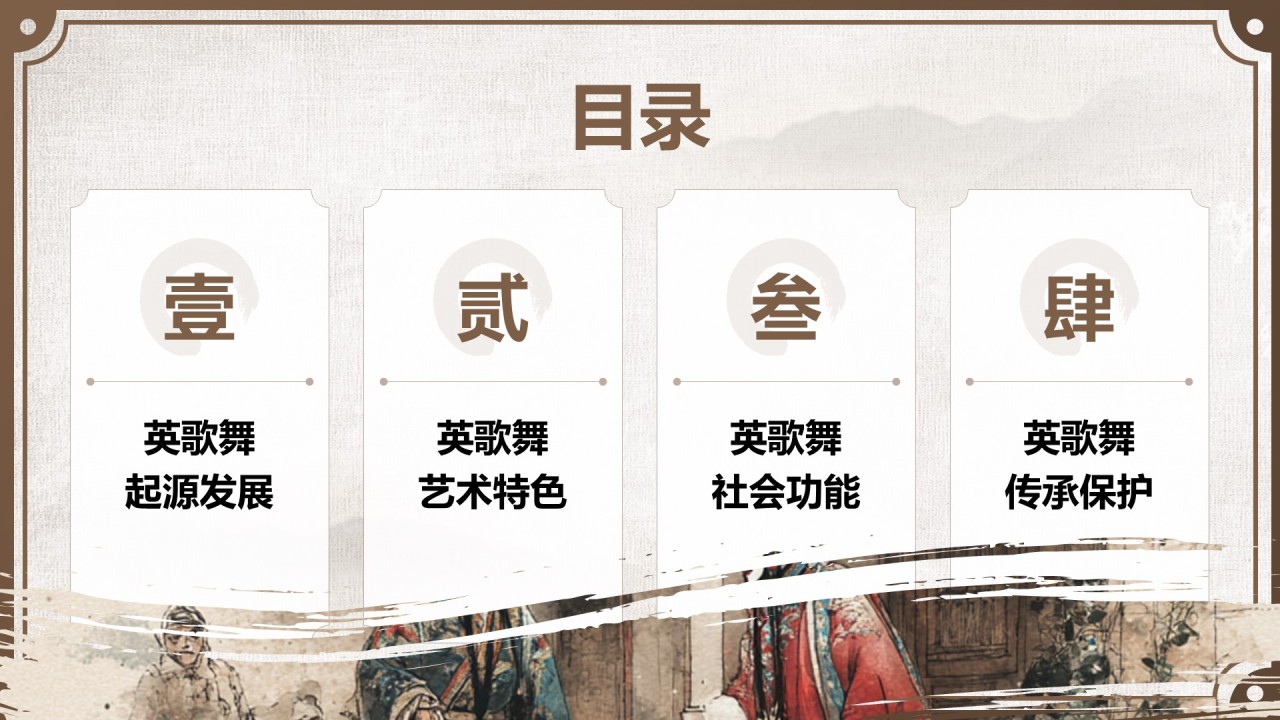 棕色中国风舞动非遗：英歌舞中的文化传承PPT模板