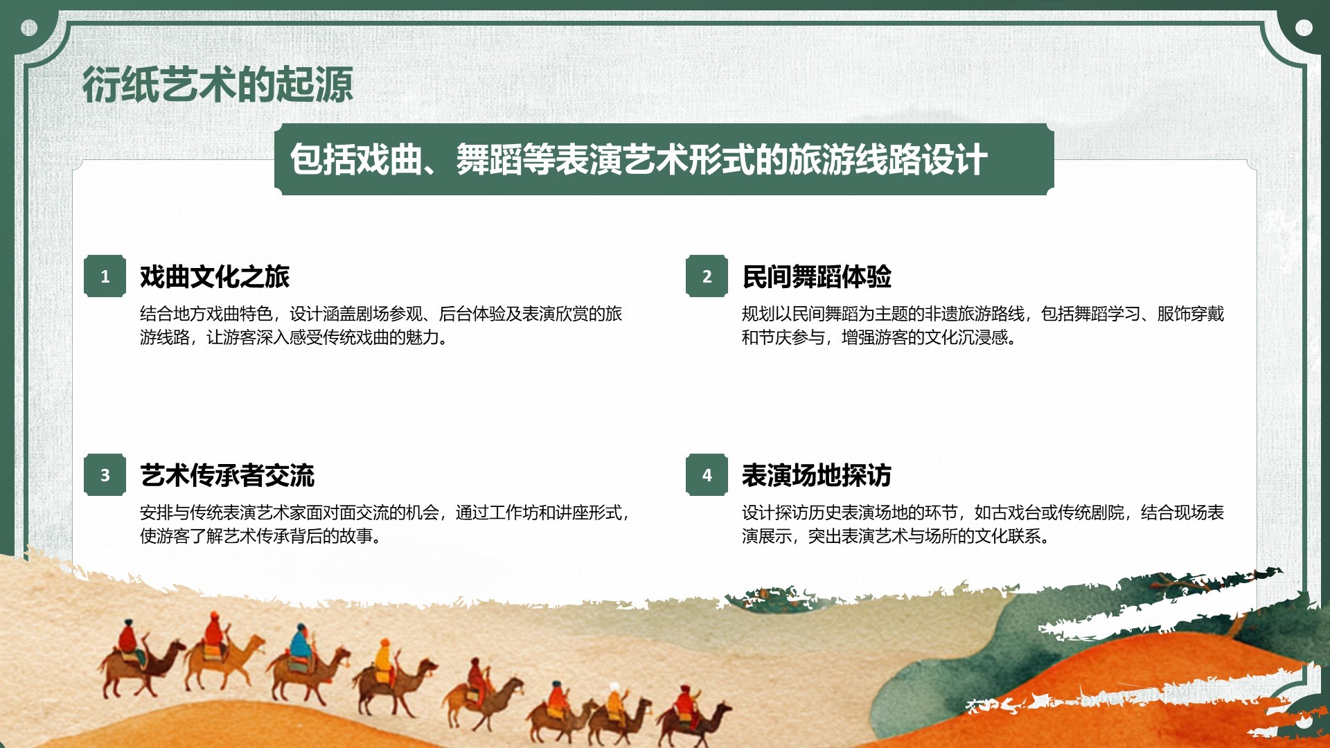 绿色中国风非遗旅游路线策划PPT模板