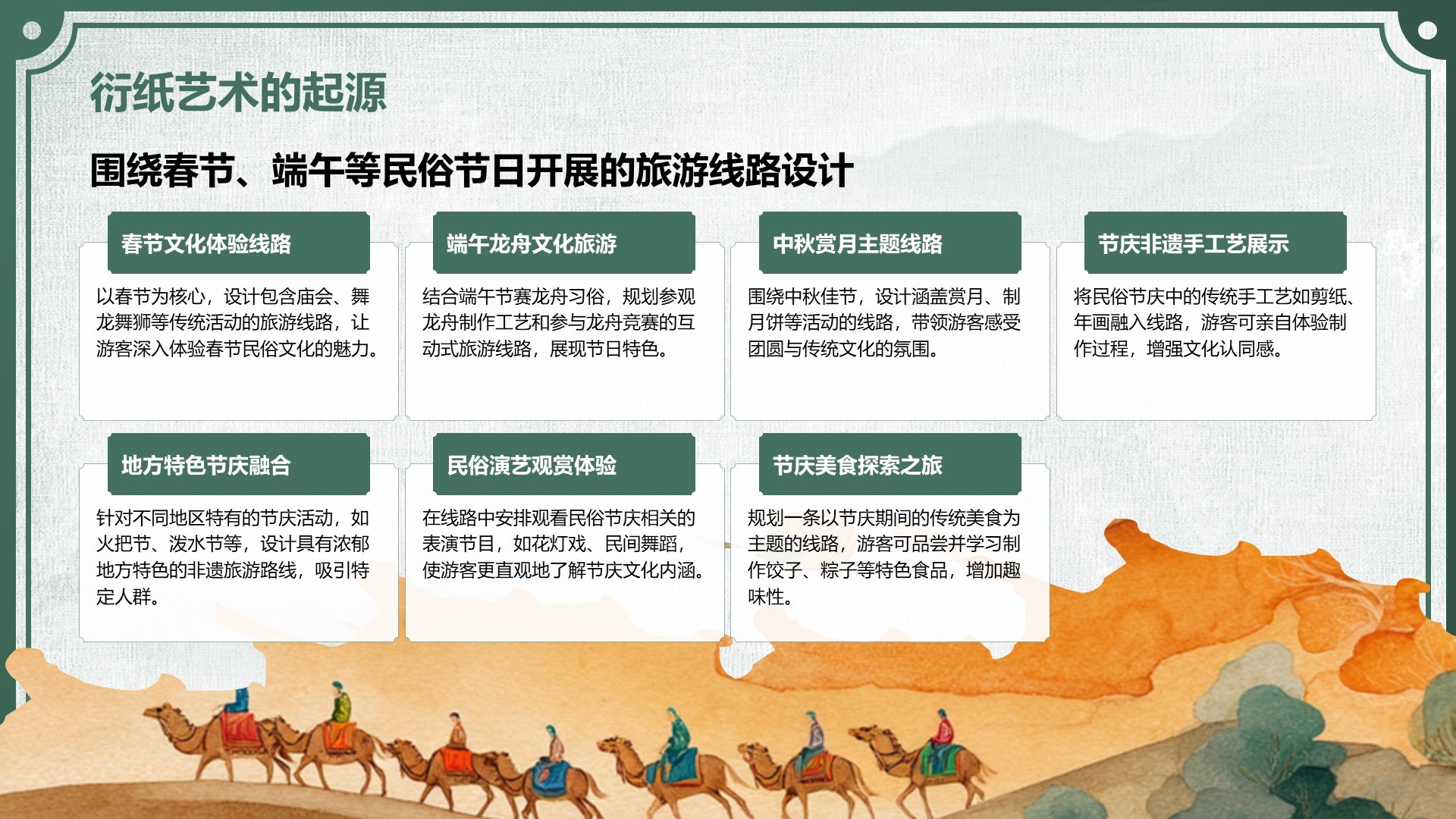 绿色中国风非遗旅游路线策划PPT模板