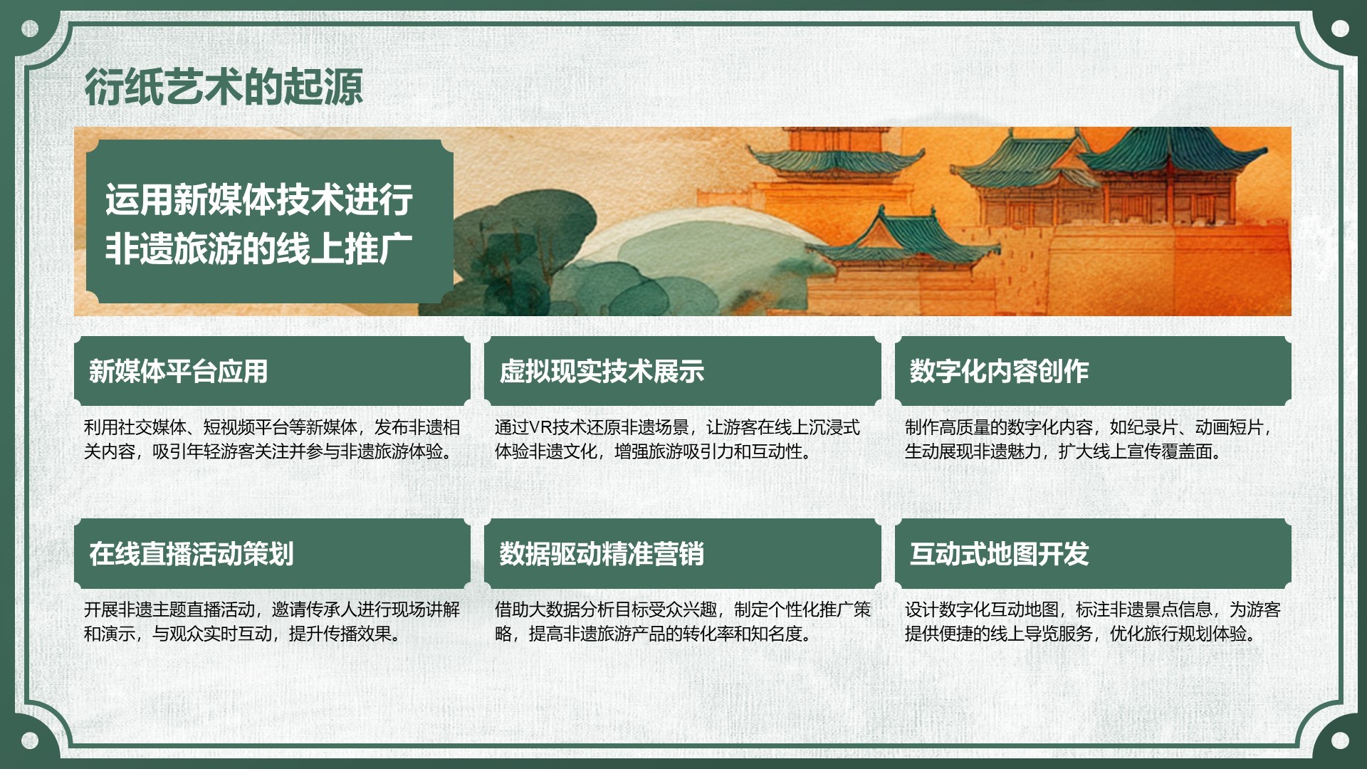 绿色中国风非遗旅游路线策划PPT模板