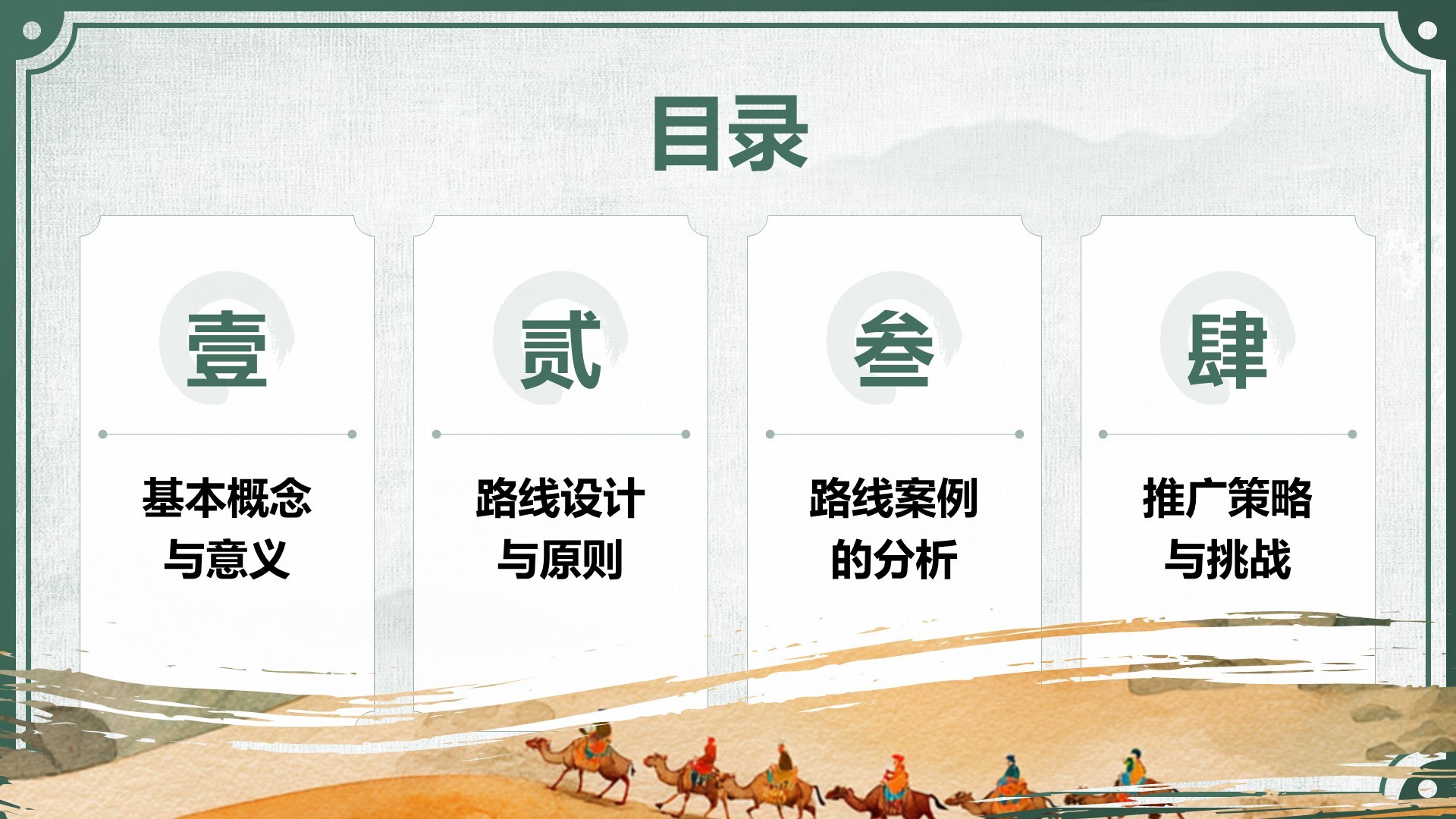 绿色中国风非遗旅游路线策划PPT模板