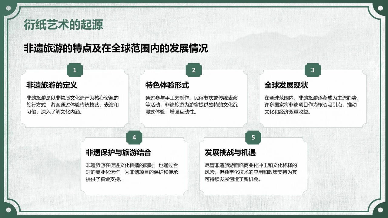 绿色中国风非遗旅游路线策划PPT模板
