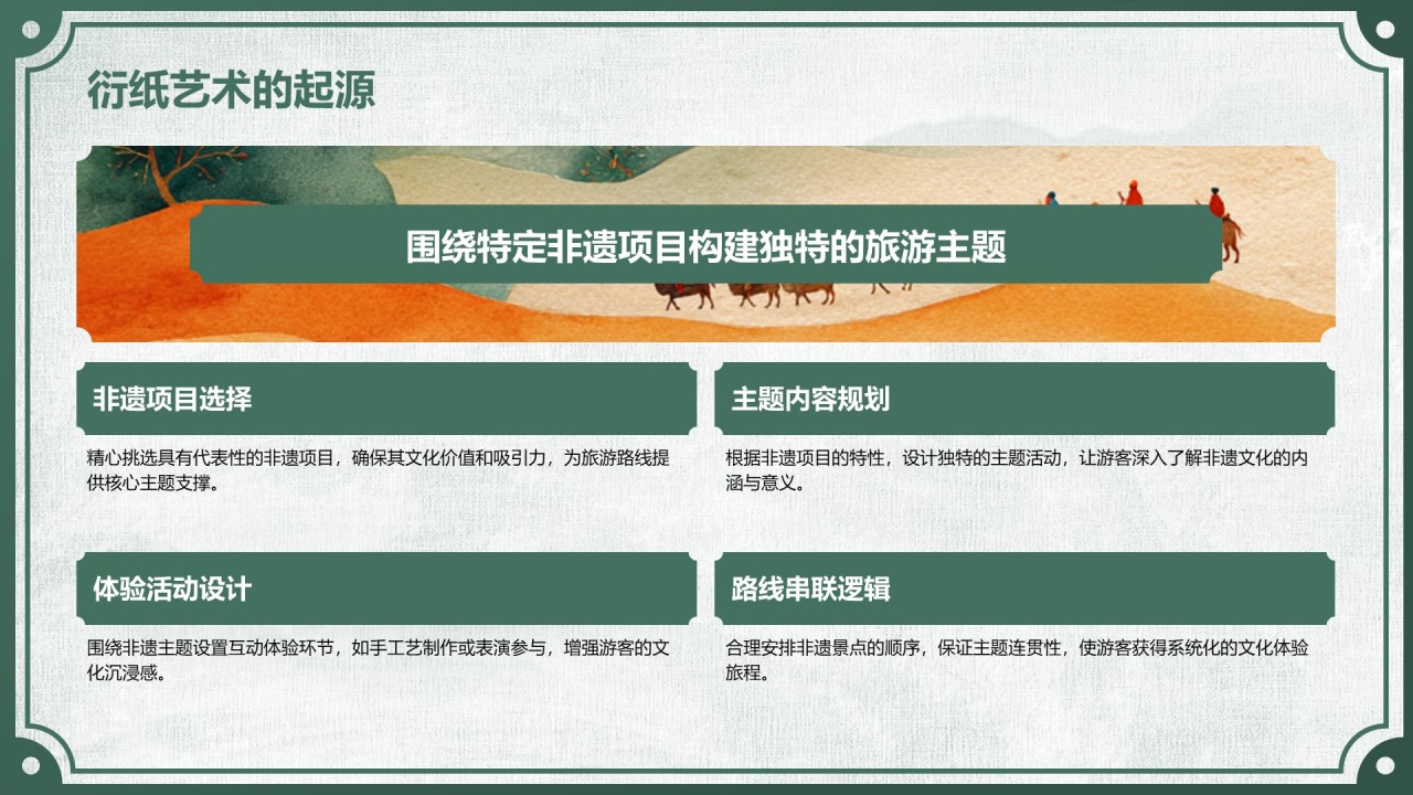 绿色中国风非遗旅游路线策划PPT模板