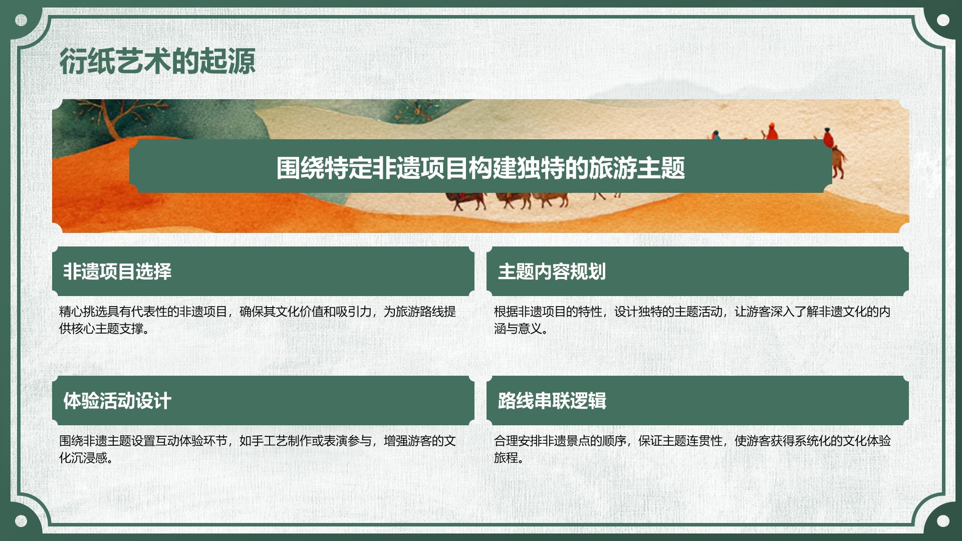 绿色中国风非遗旅游路线策划PPT模板