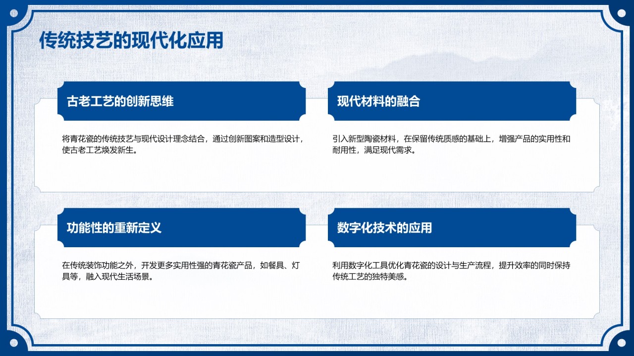 蓝色中国风非遗传承的当代表达PPT模板