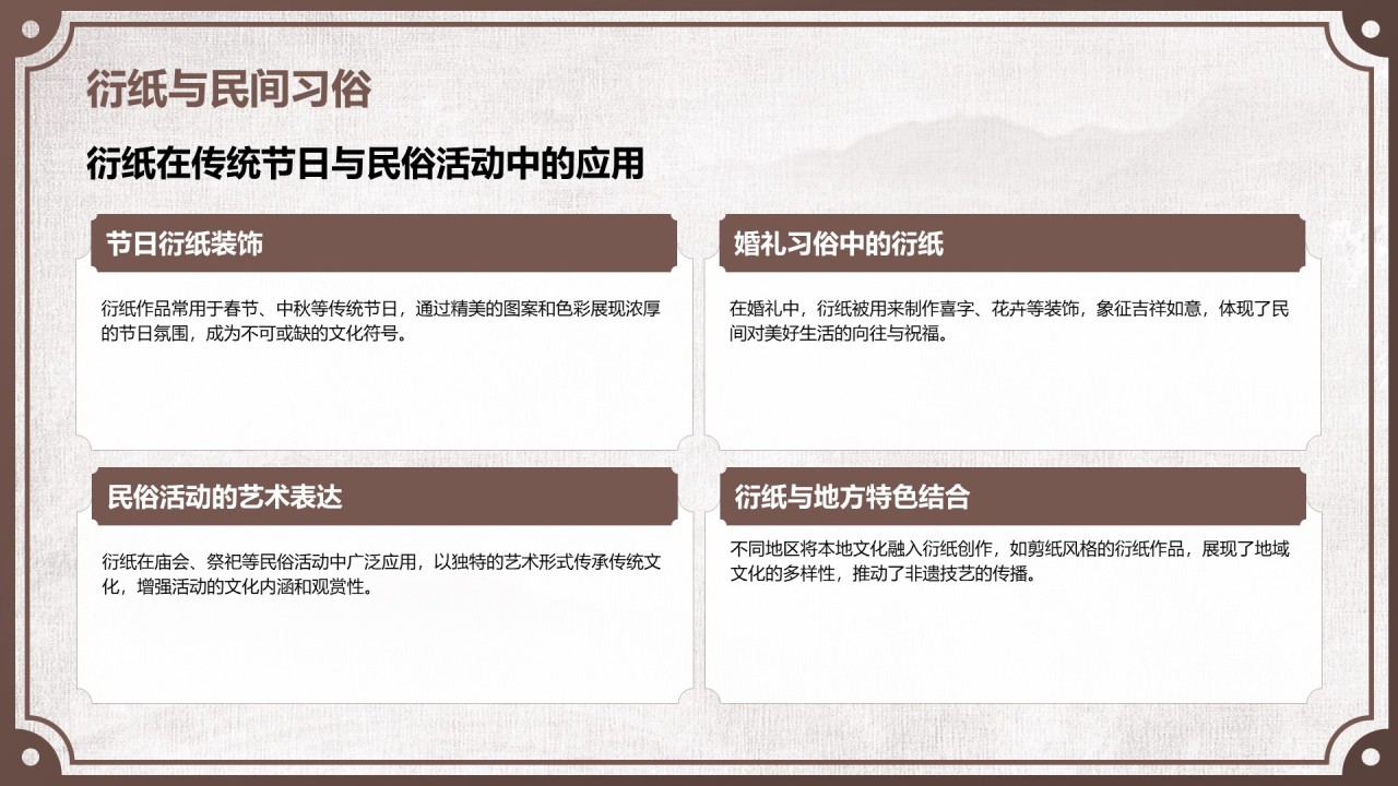 棕色中国风非遗衍纸技艺赏析PPT模板