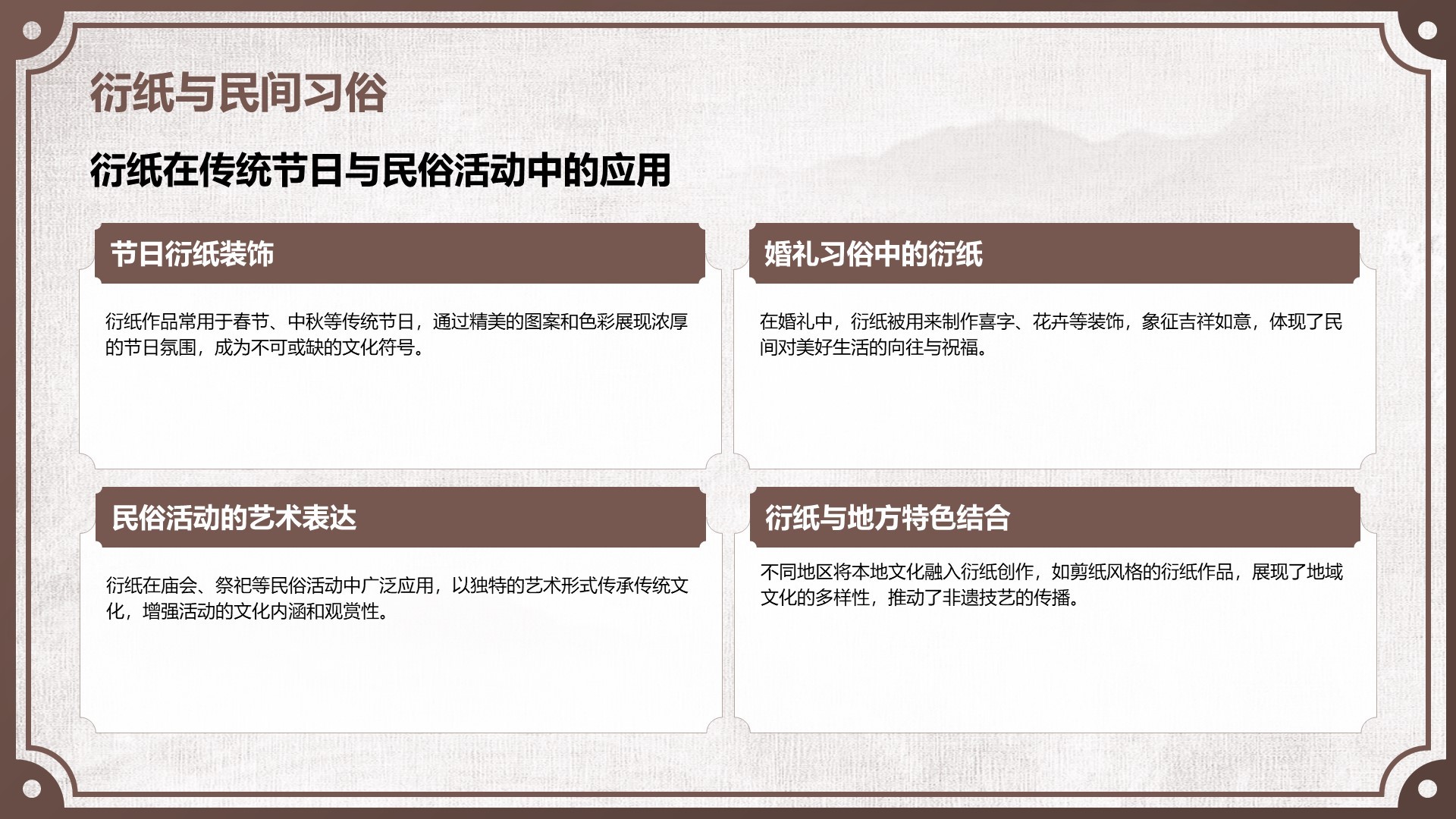 棕色中国风非遗衍纸技艺赏析PPT模板