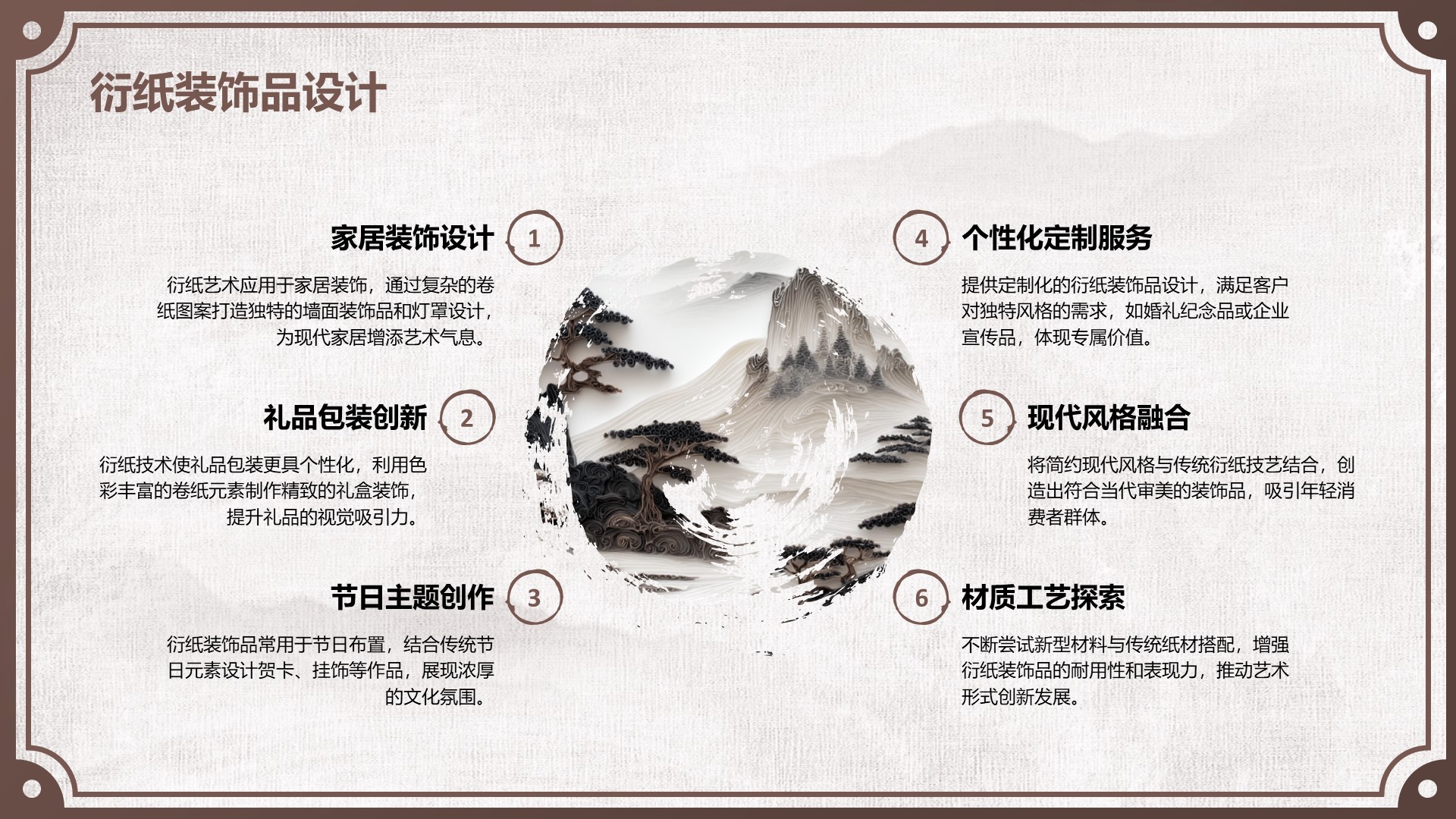 棕色中国风非遗衍纸技艺赏析PPT模板