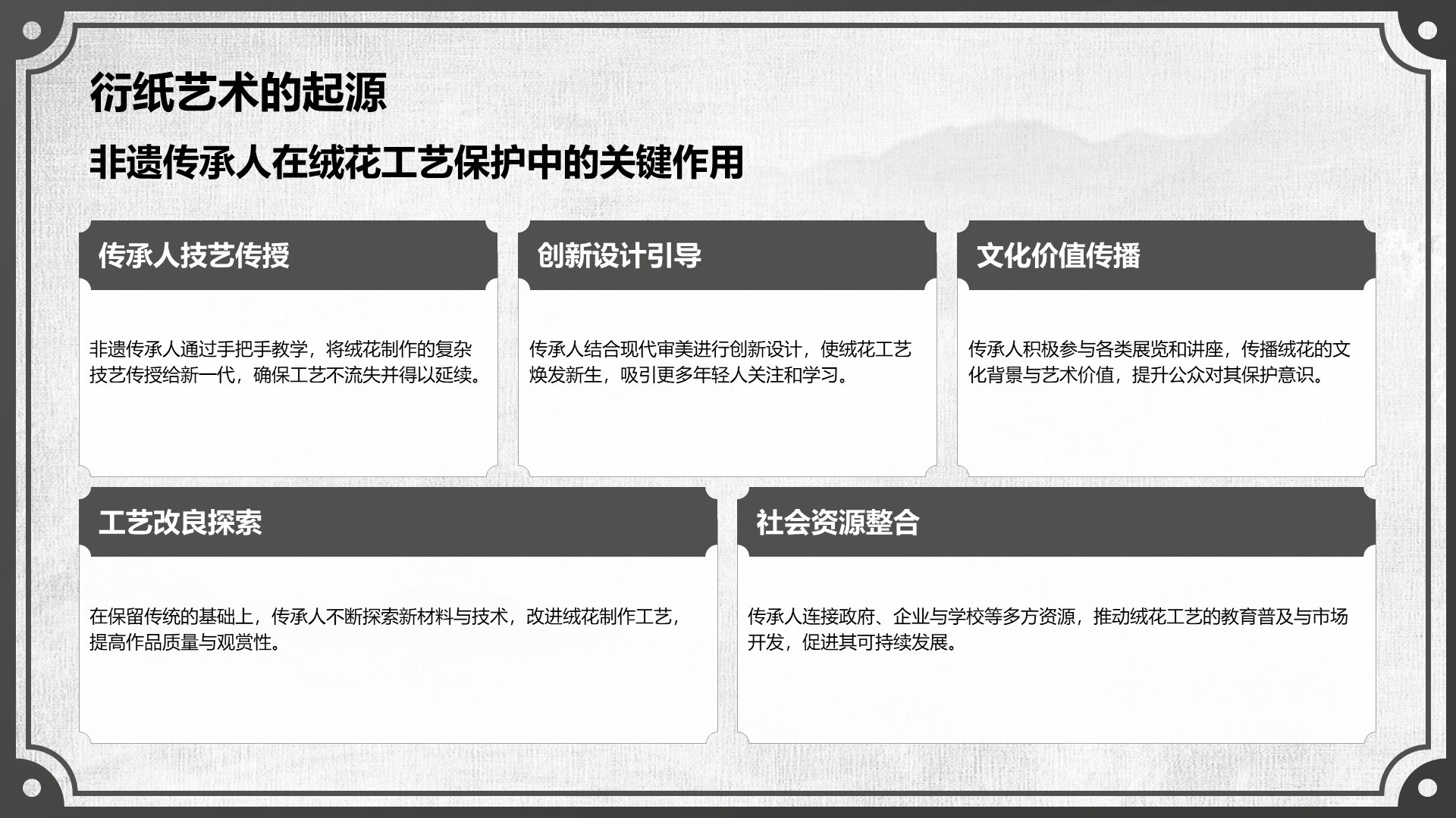 红色中国风非遗绒花的工艺魅力PPT模板