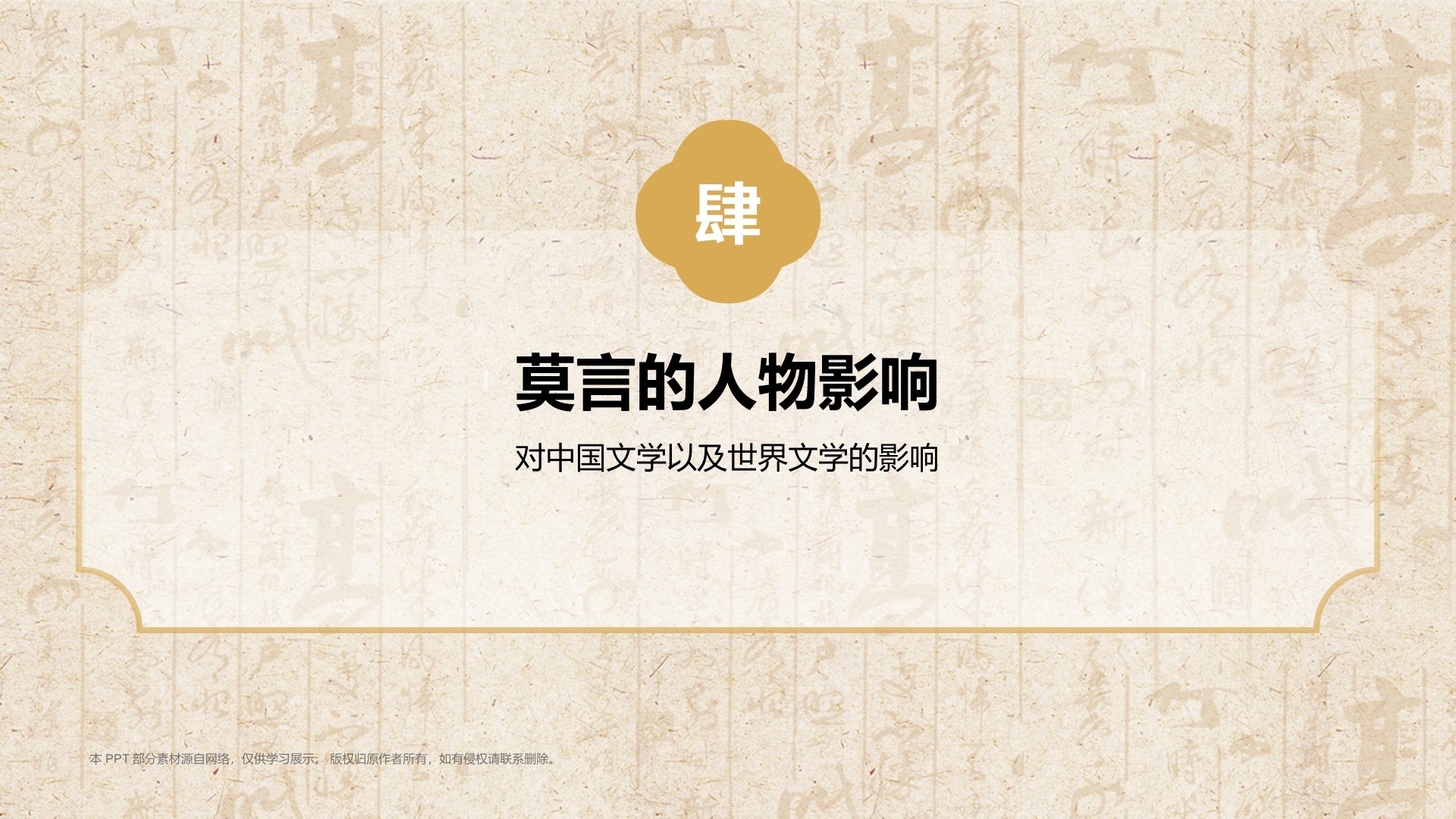 橙色复古风人物介绍——莫言PPT模板
