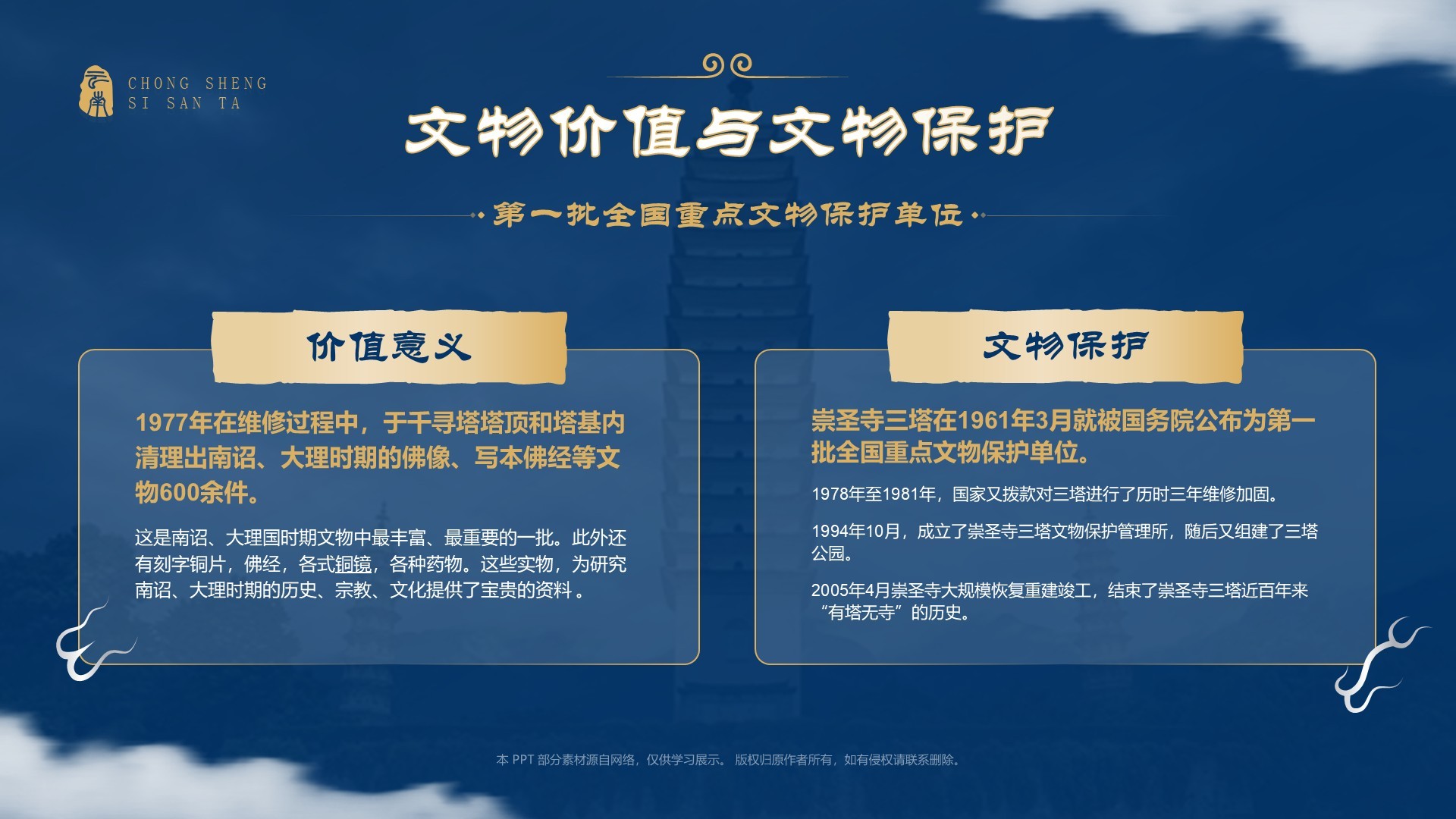 蓝色国潮风黑神话悟空取景地——崇圣寺三塔PPT模板