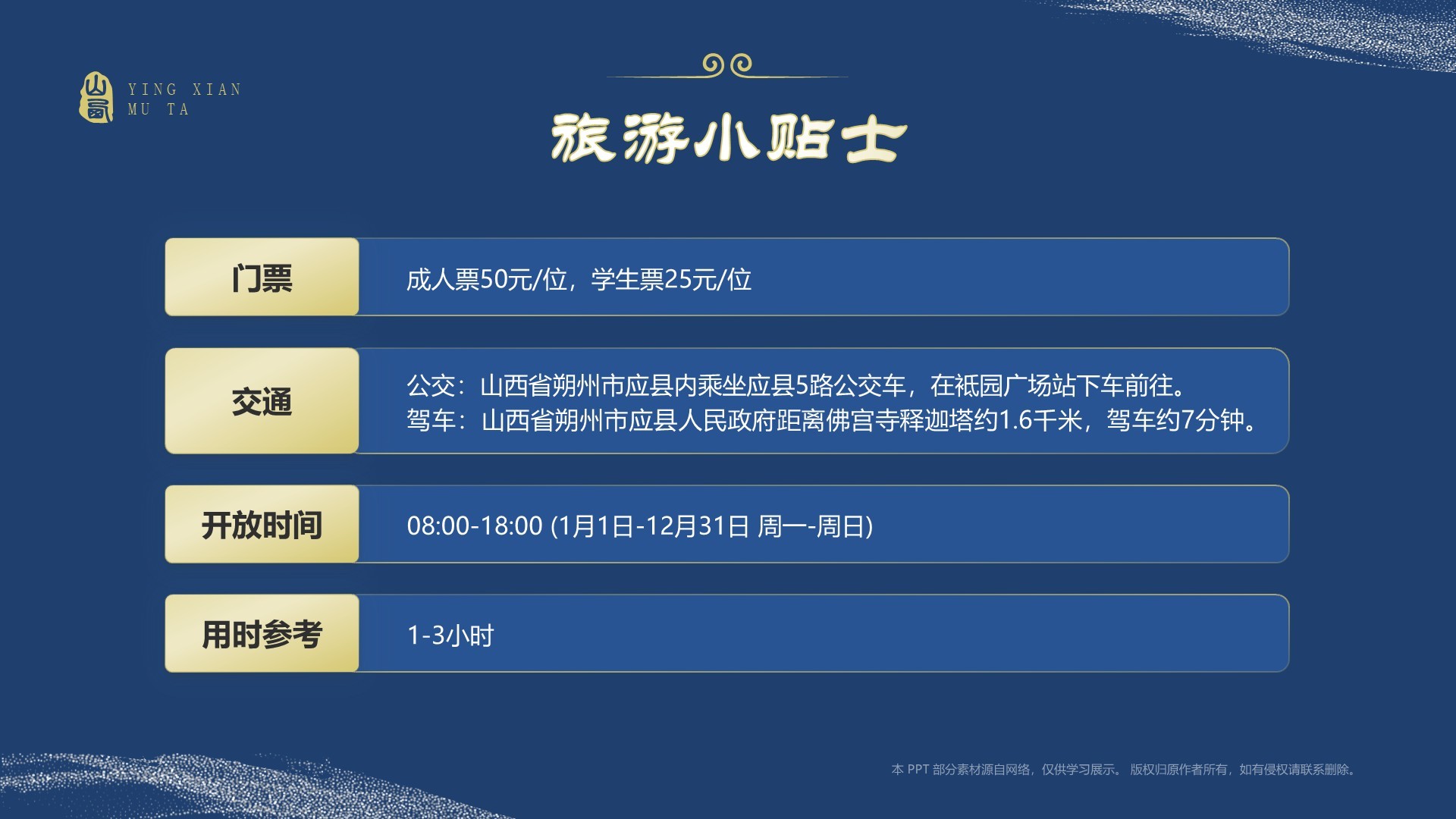 蓝色国潮风黑神话悟空取景地——山西应县木塔PPT模板