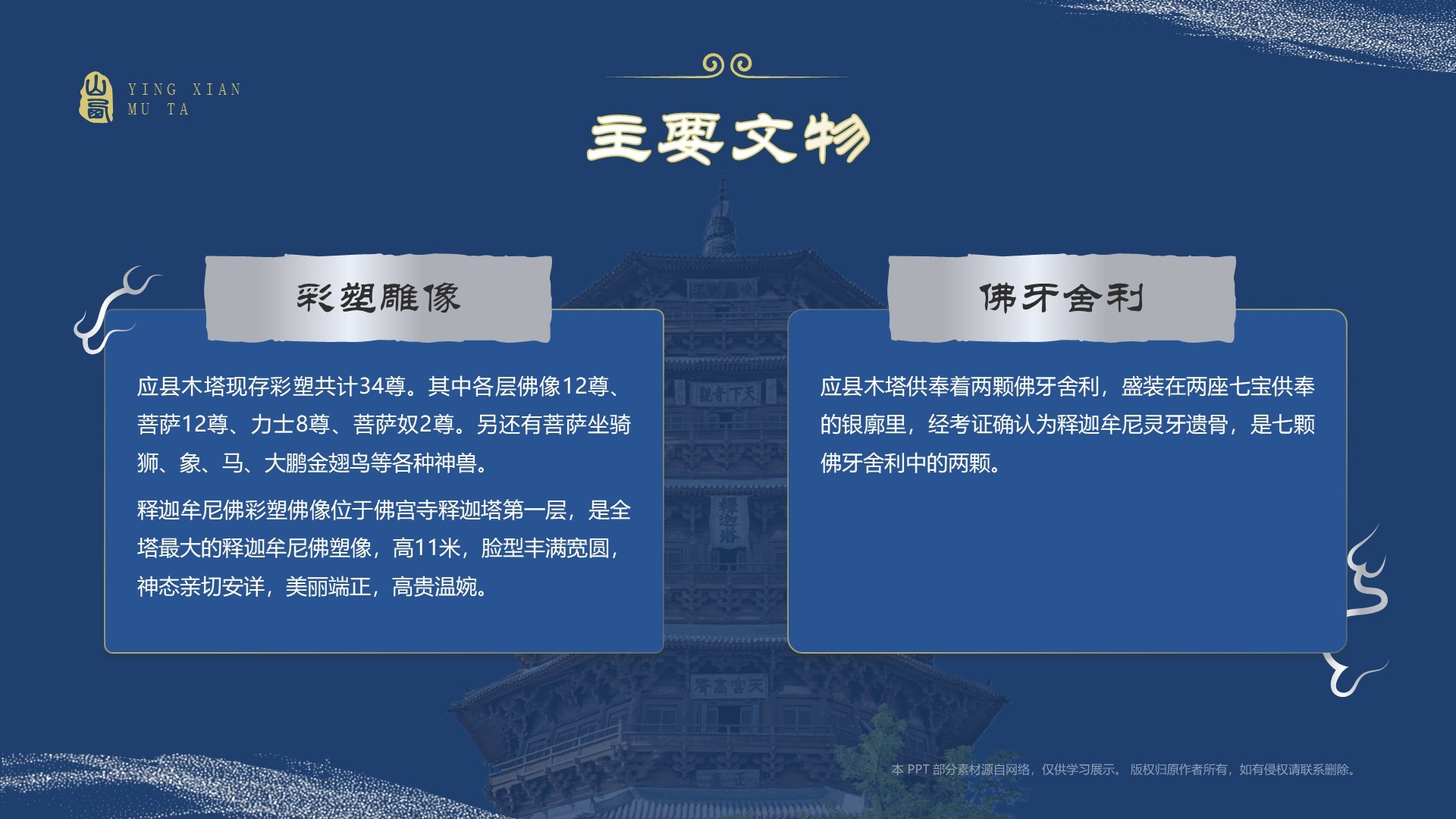 蓝色国潮风黑神话悟空取景地——山西应县木塔PPT模板