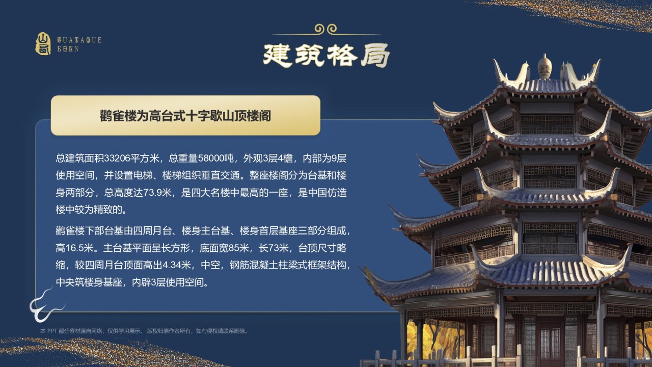 蓝色国潮风黑神话悟空取景地——山西鹳雀楼PPT模板