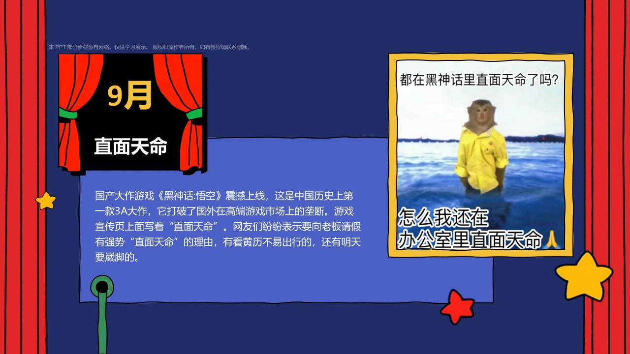 红色像素风把2024年热梗做成PPT模板
