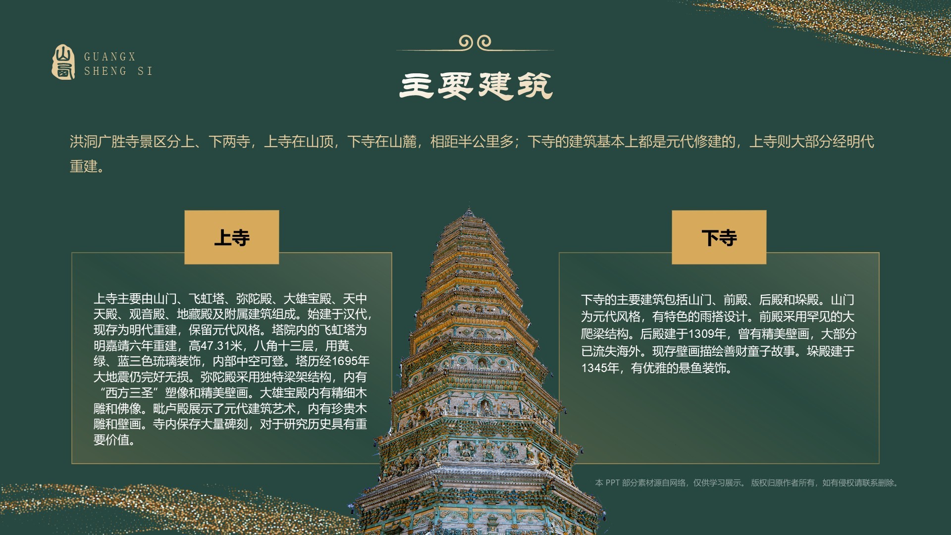 绿色国潮风黑神话悟空取景地—山西广胜寺PPT模板