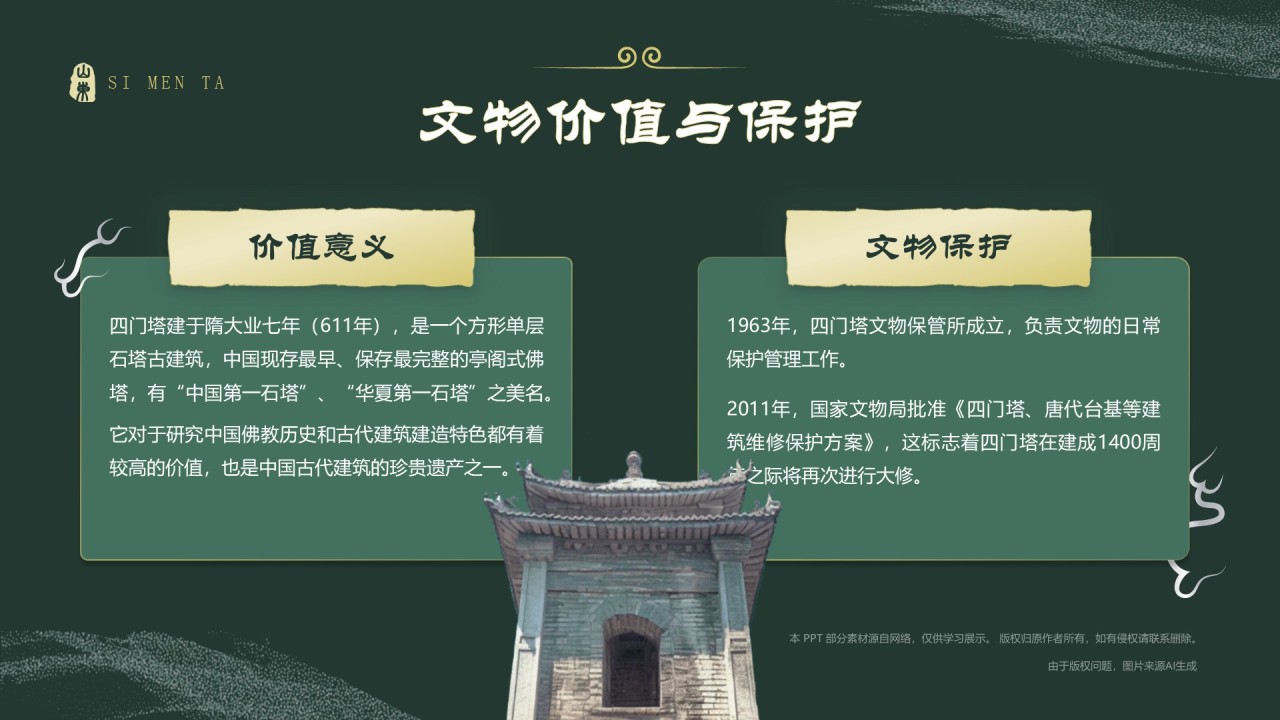 绿色国潮风黑神话悟空取景地——山东四门塔PPT模板
