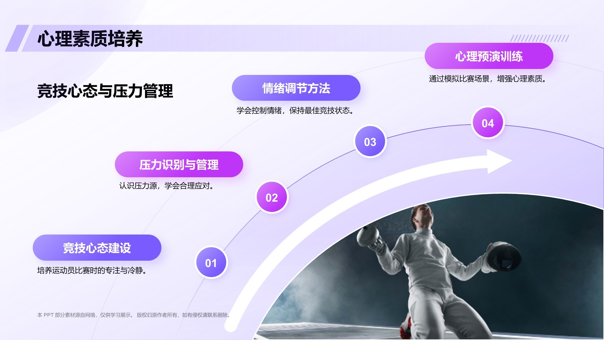 紫色3D风击剑奥运项目科普PPT模板