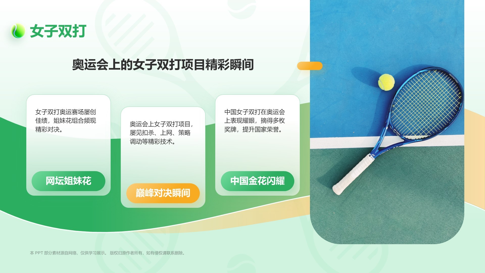 绿色3D风奥运项目科普——网球PPT模板