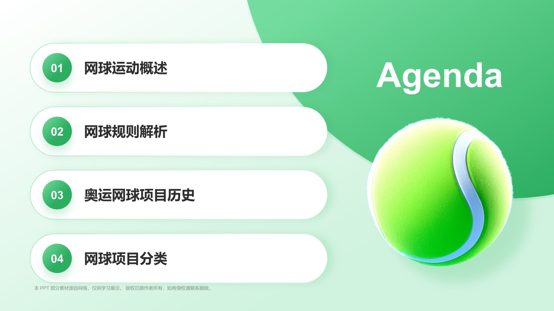 绿色3D风奥运项目科普——网球PPT模板