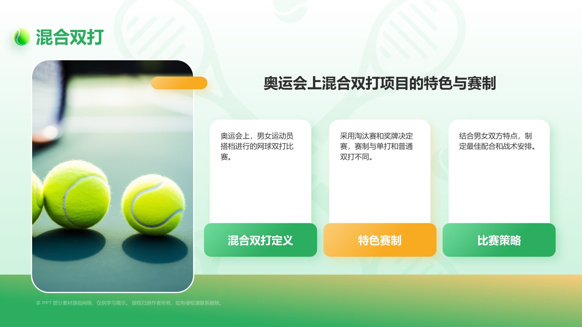 绿色3D风奥运项目科普——网球PPT模板