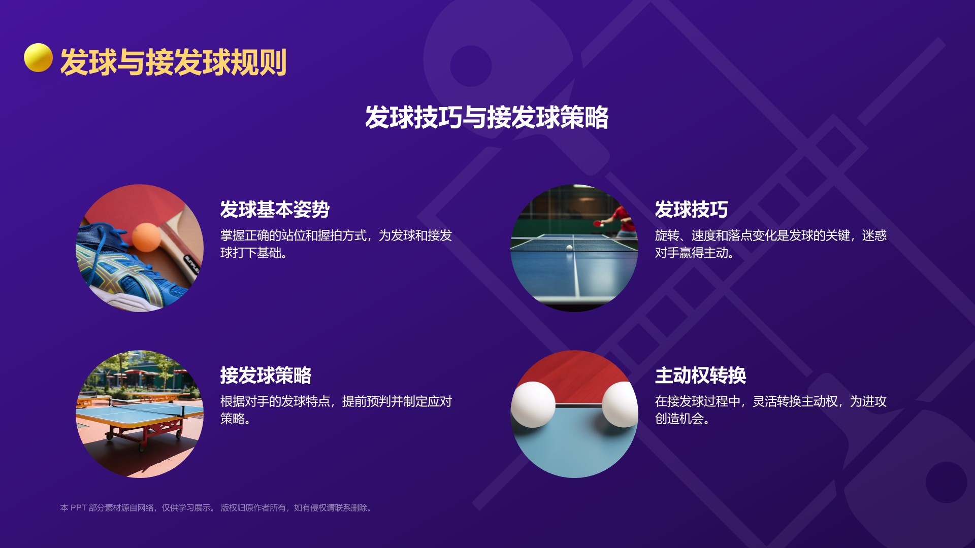 紫色3D风奥运项目科普——乒乓球PPT模板