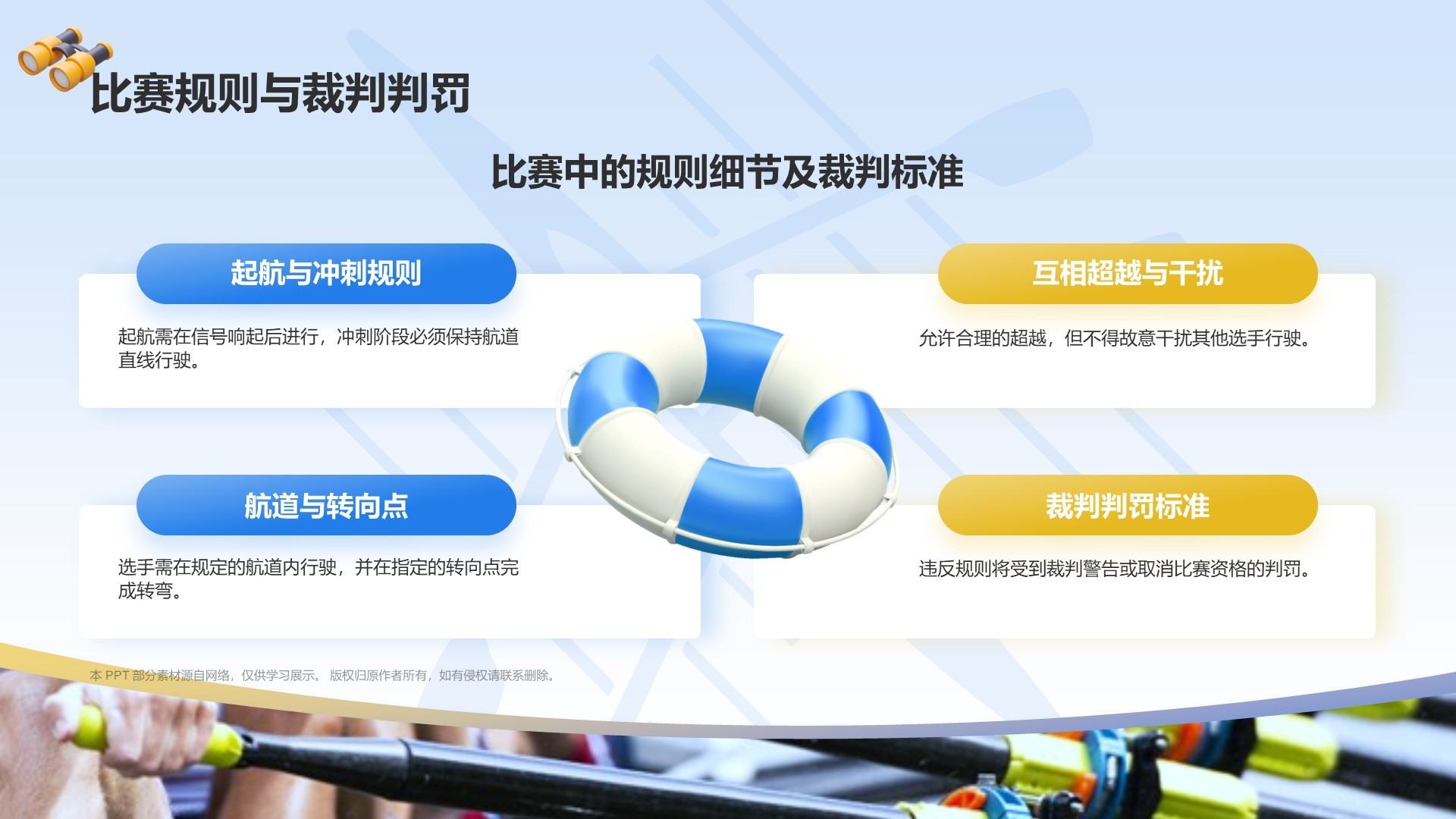 蓝色3D风奥运会——赛艇知识科普PPT模板