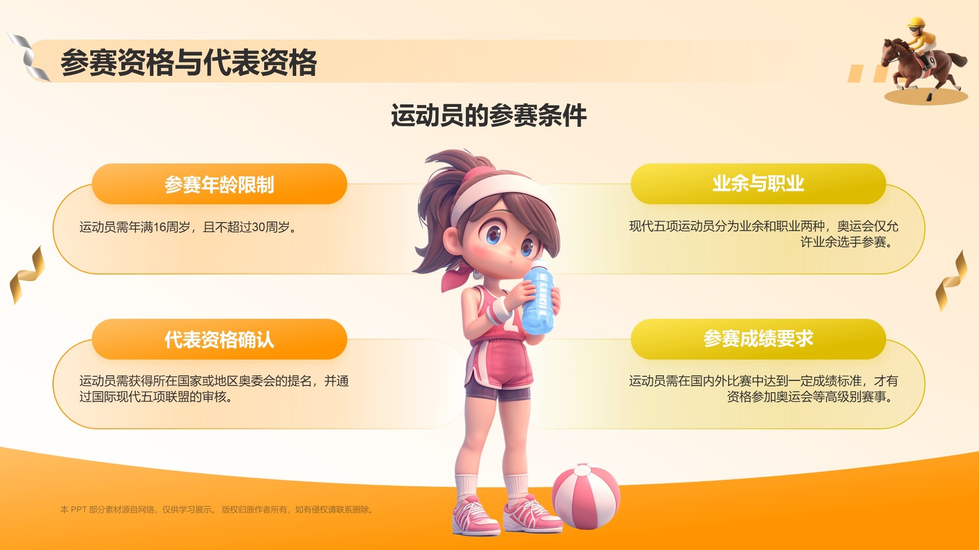 橙色3D风现代五项PPT模板