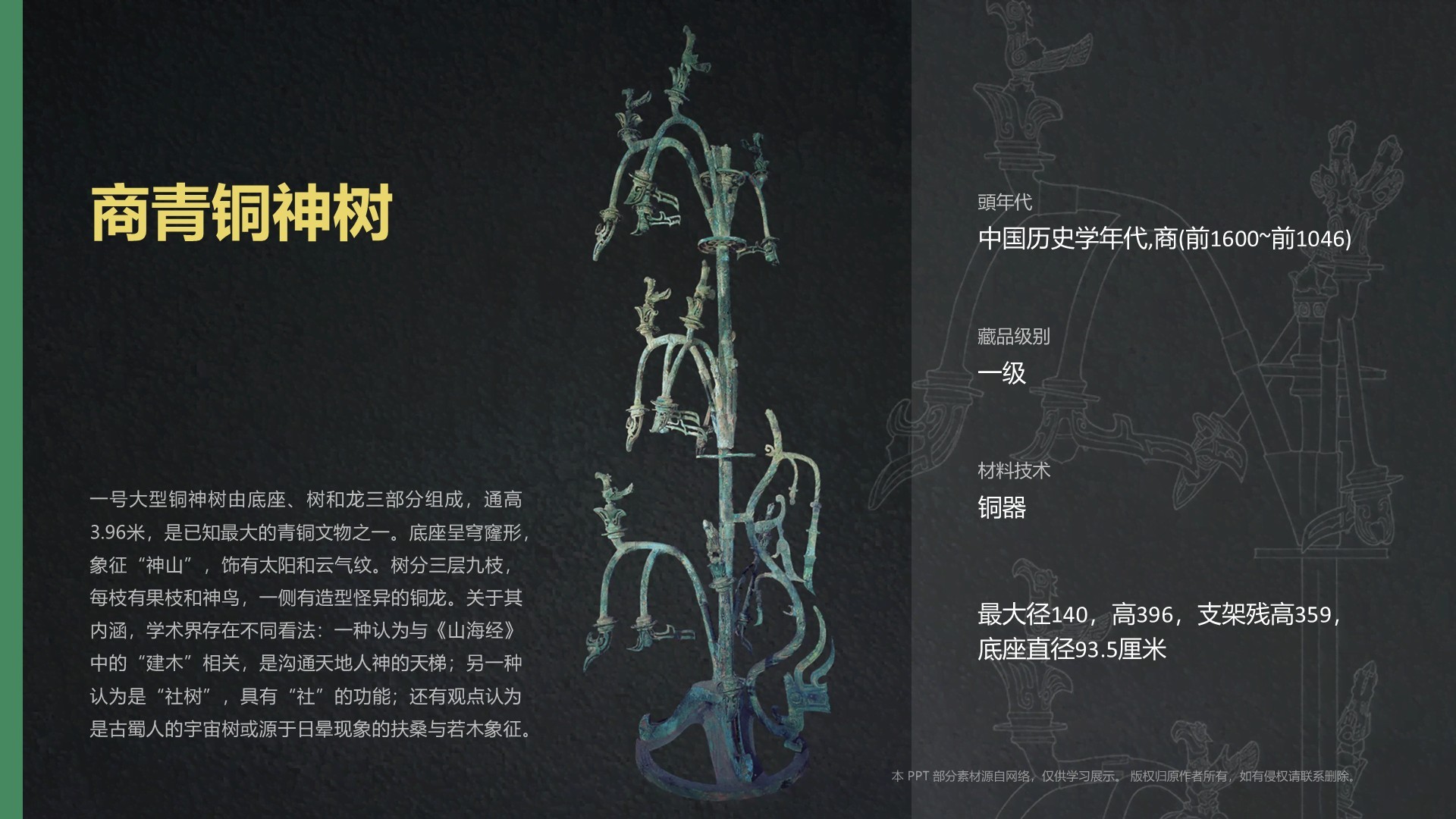 绿色复古风三星堆博物馆PPT模板