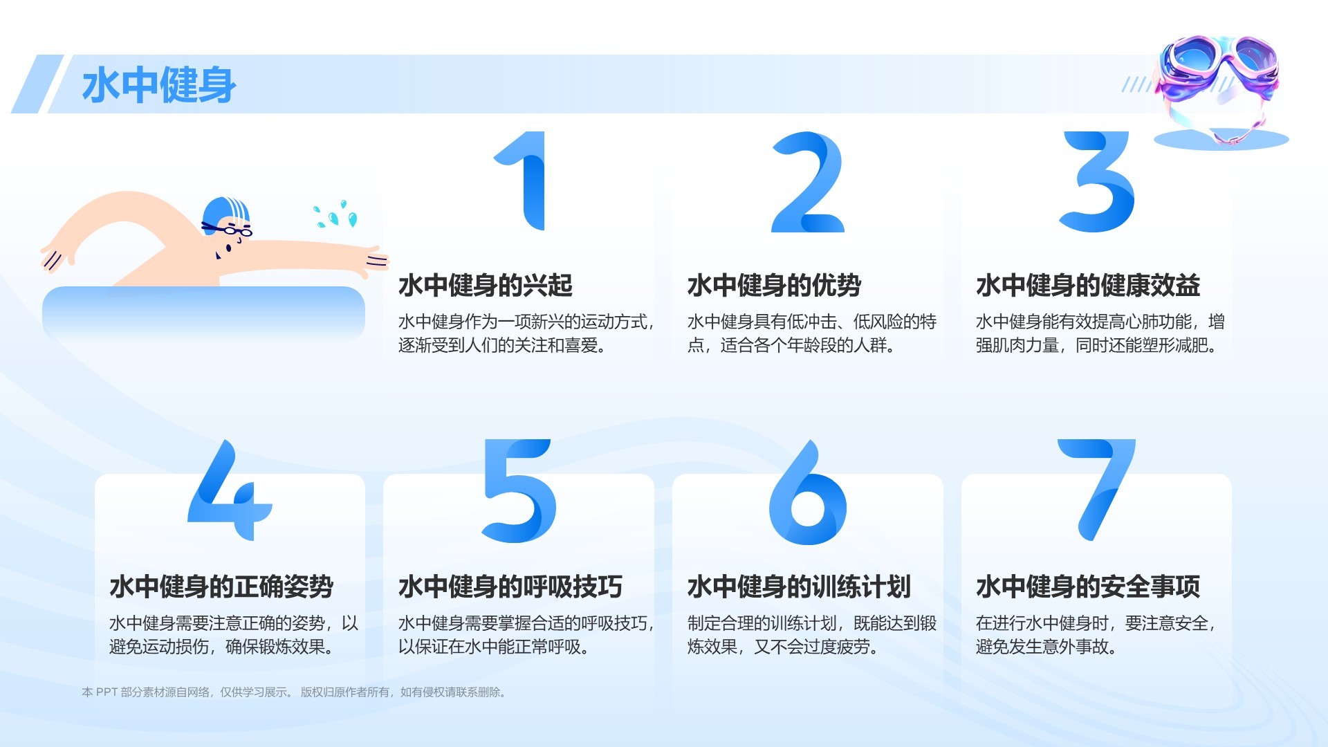 蓝色3D风奥运会——水上运动项目知识科普PPT模板