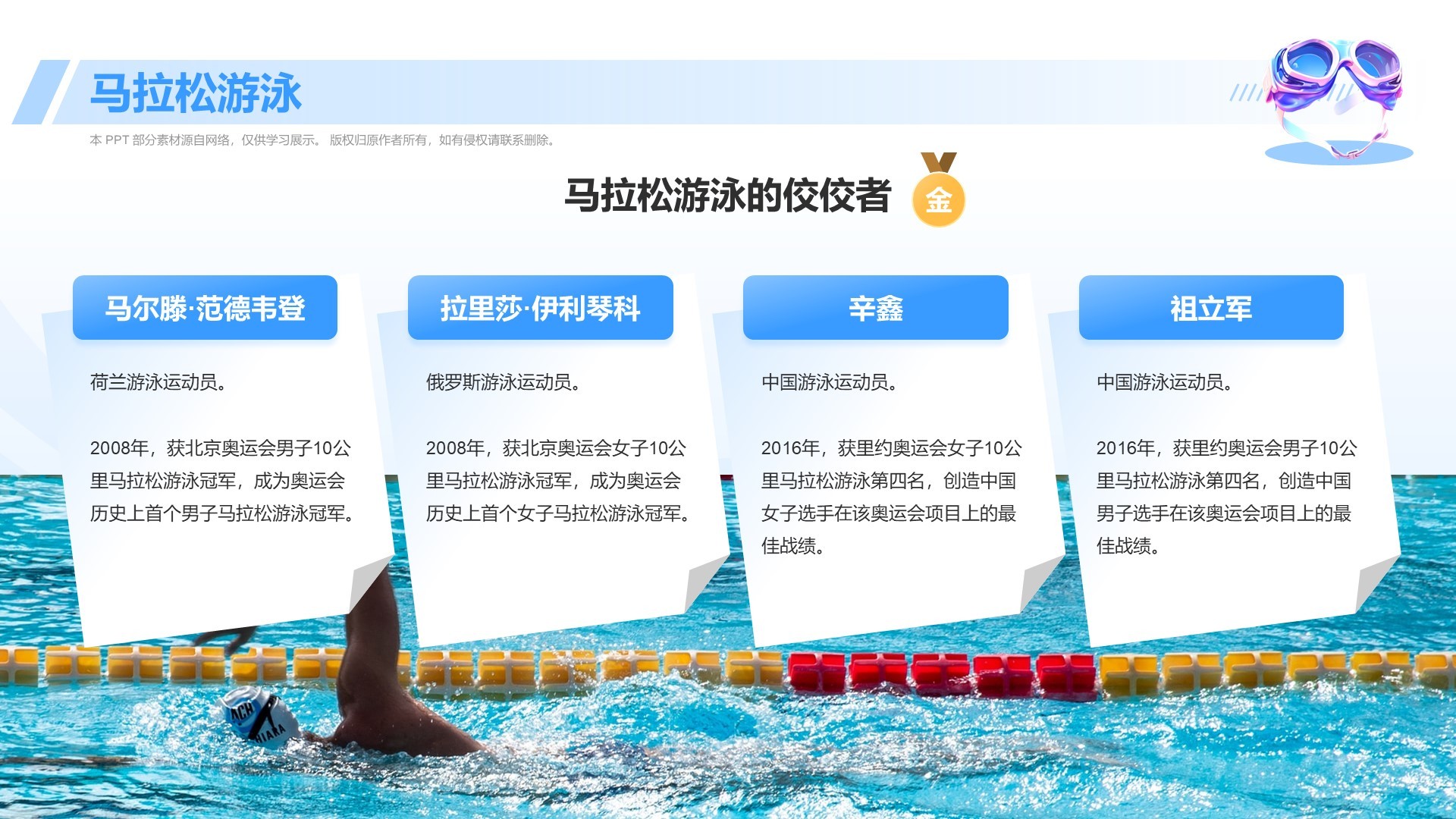 蓝色3D风奥运会——水上运动项目知识科普PPT模板