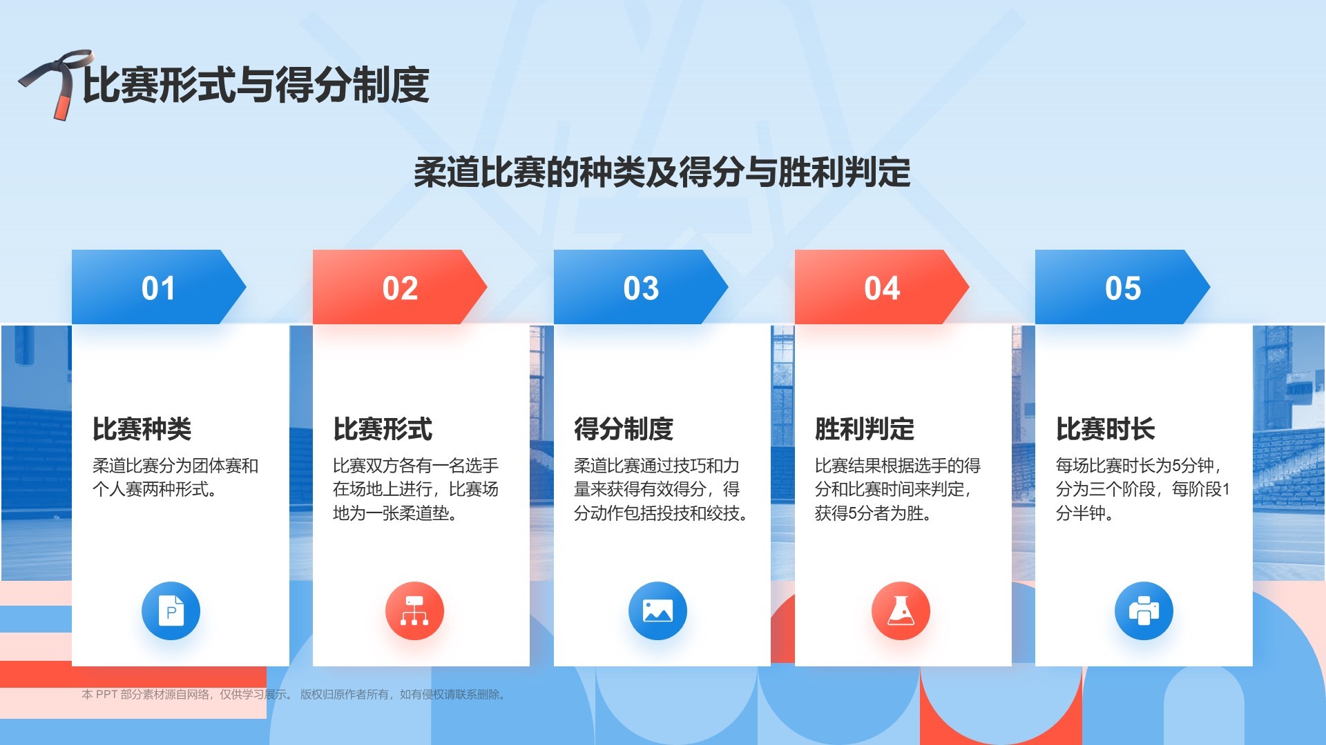 蓝色3D风奥运会——柔道知识科普PPT模板