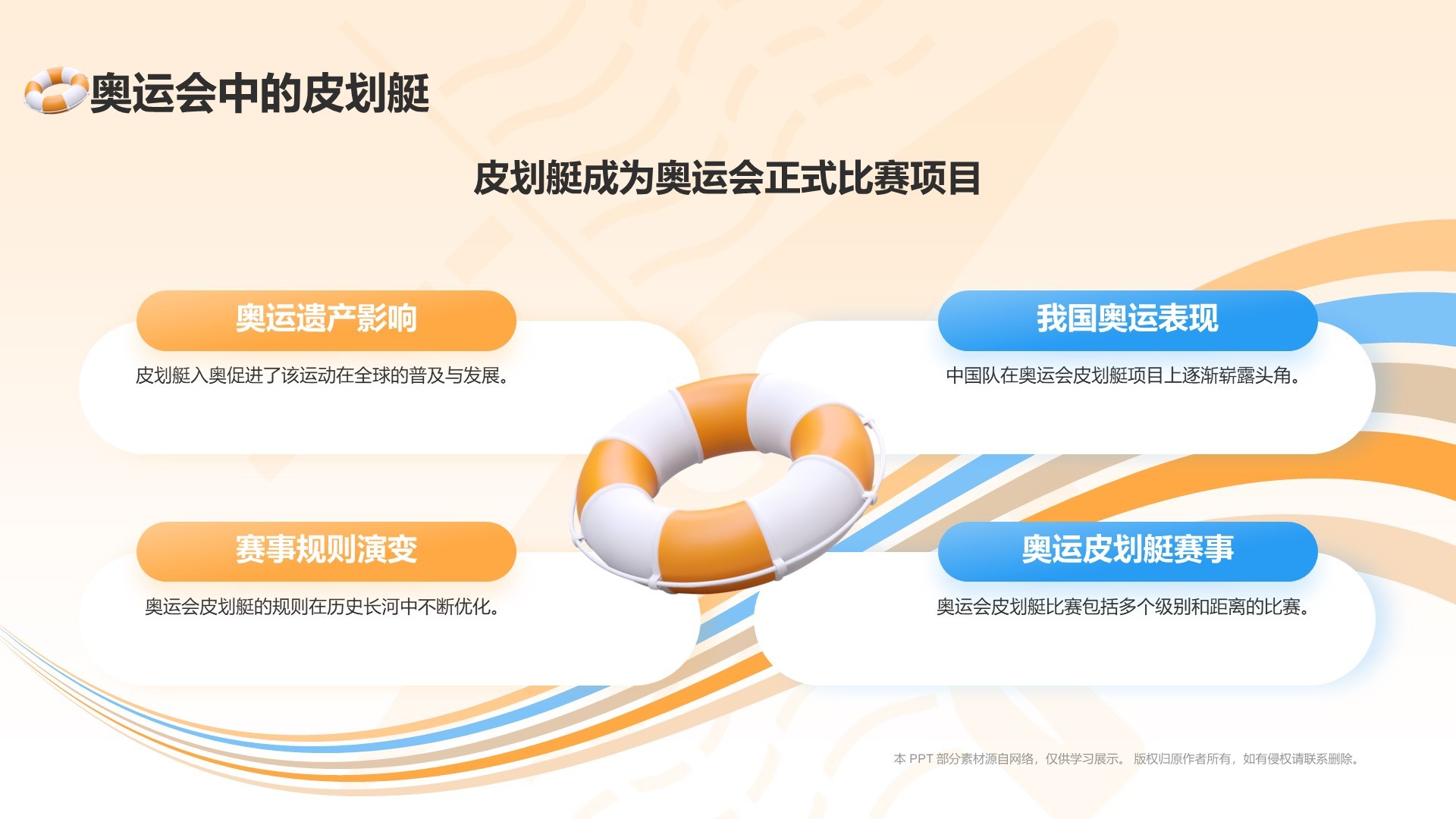 橙色3D风奥运会——皮划艇知识科普PPT模板