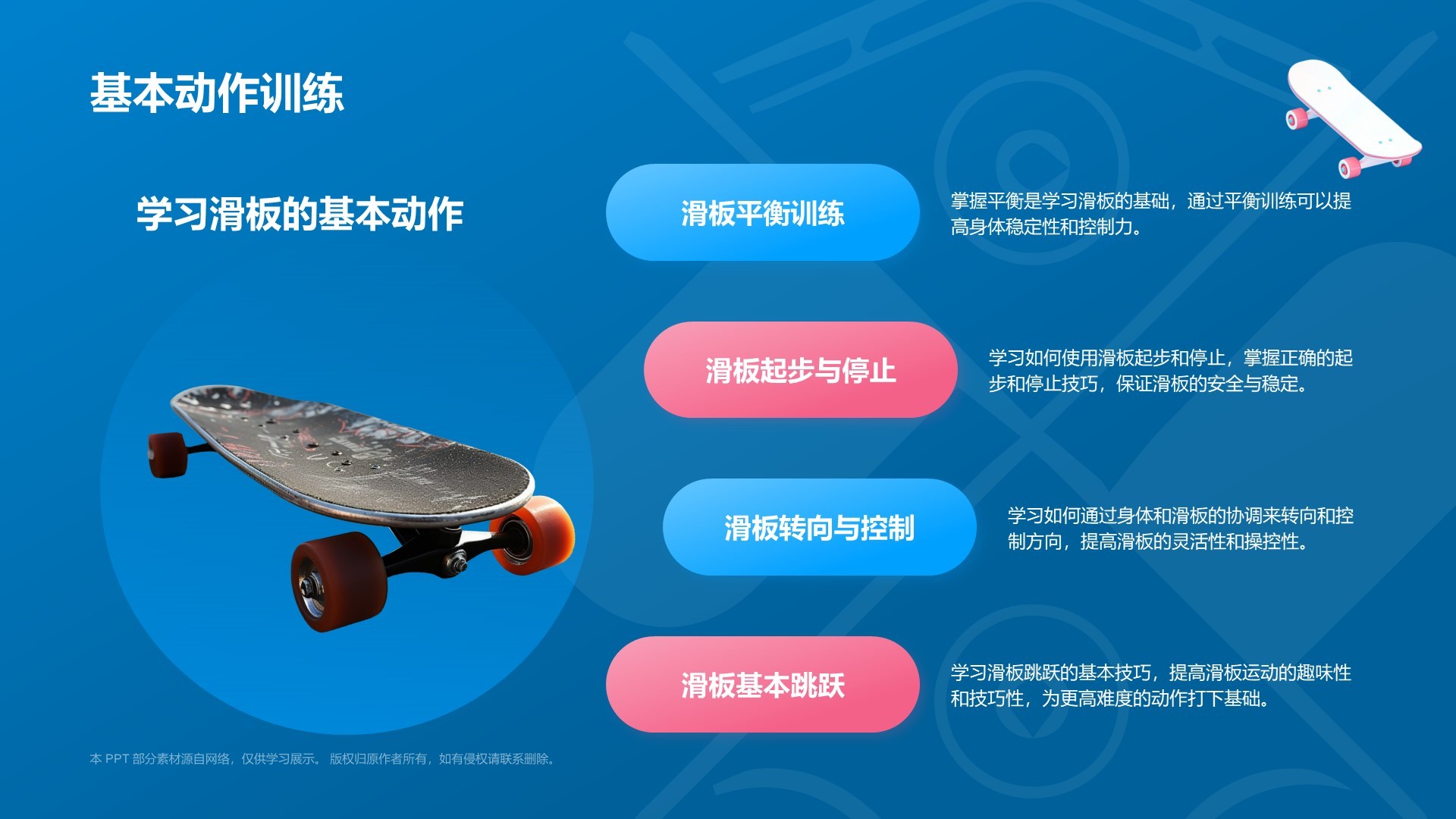蓝色3D风滑板PPT模板