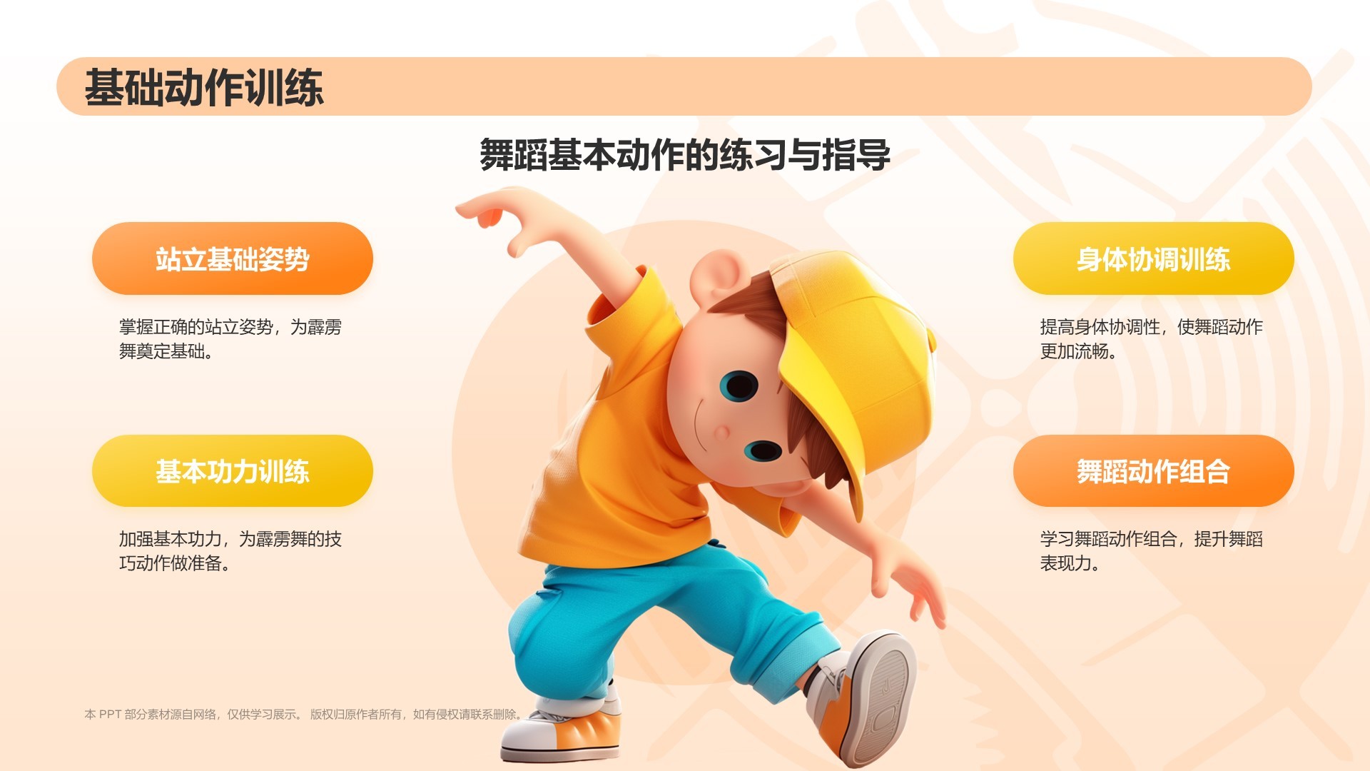 橙色3D风霹雳舞PPT模板