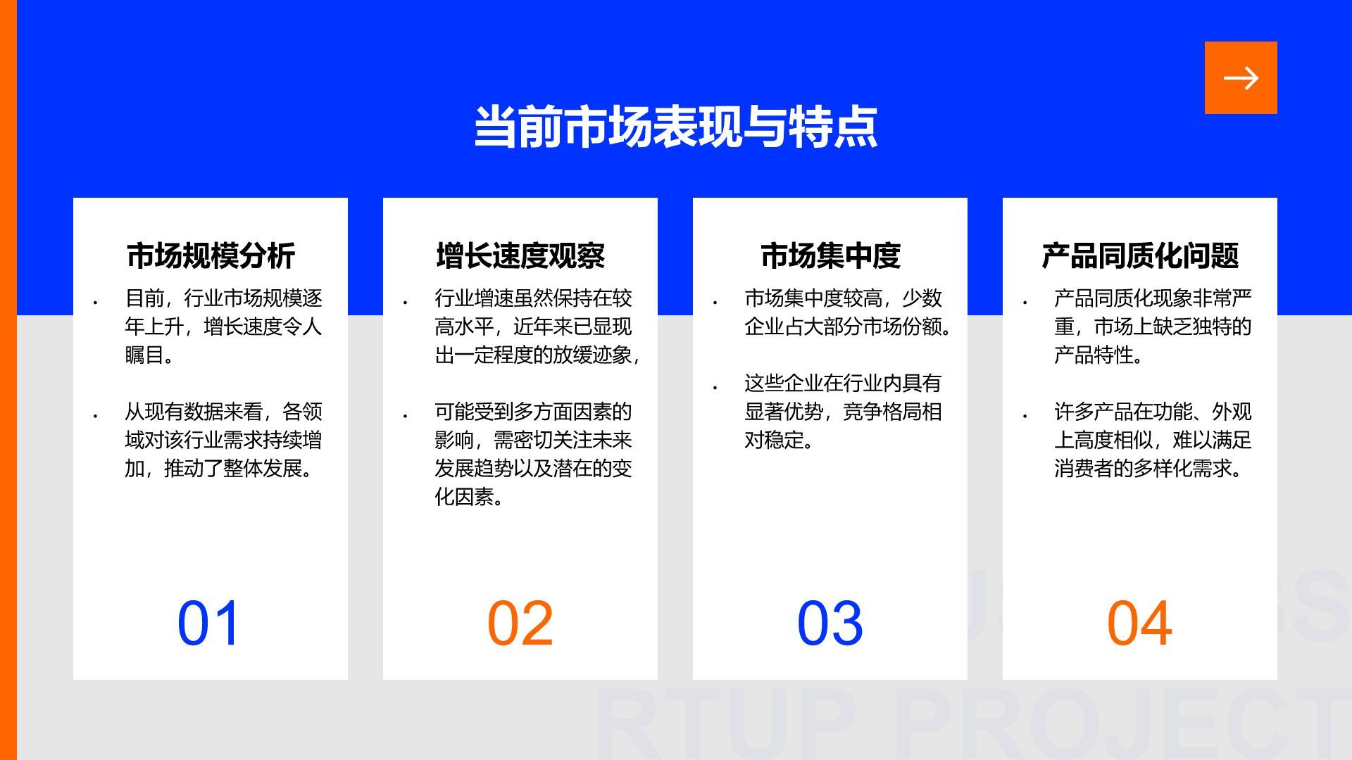 蓝色扁平风创业项目市场分析报告PPT模板