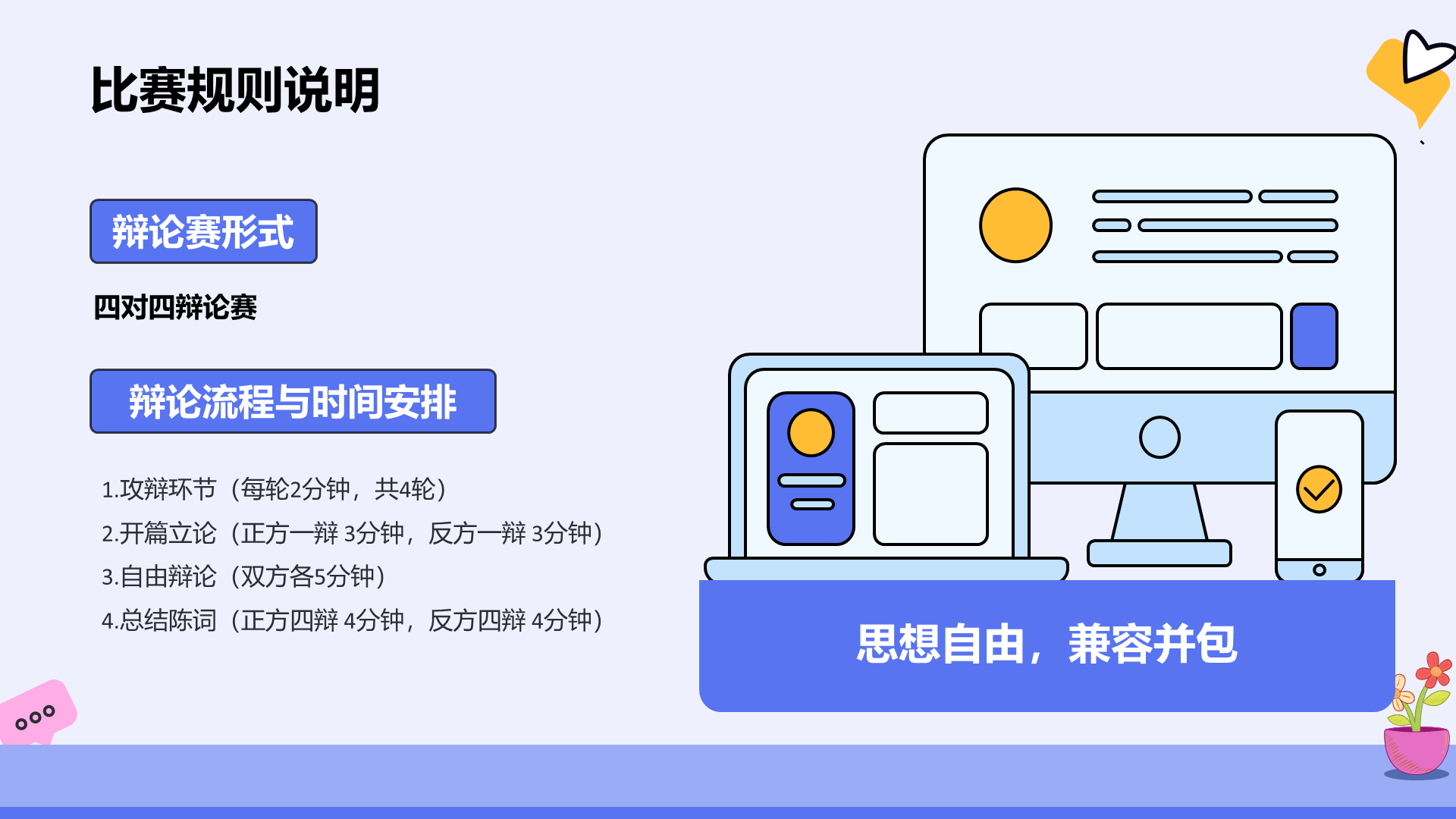 蓝色插画风辩论赛开幕式设计PPT模板
