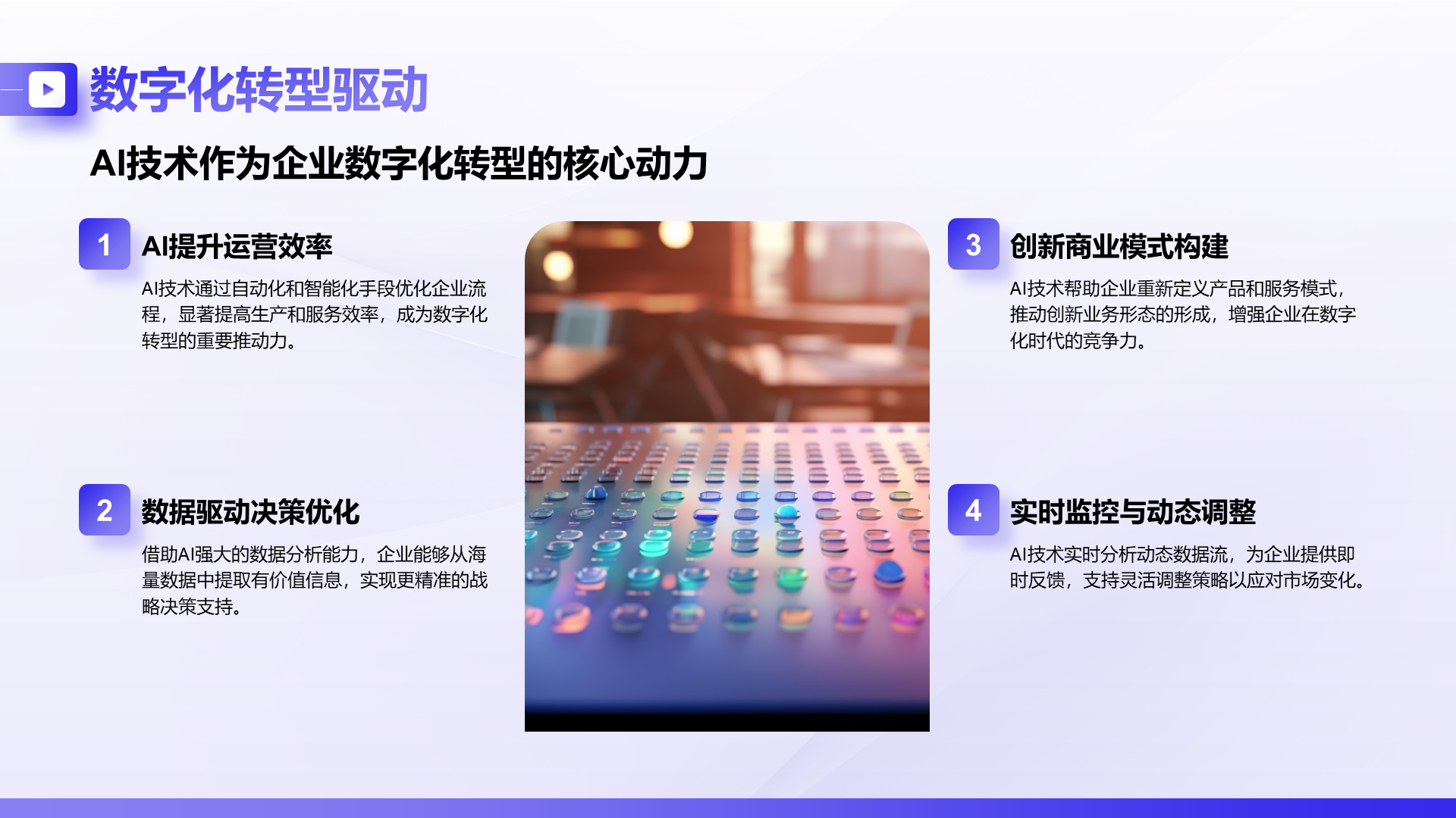 紫色商务风AI技术企业级应用报告PPT模板