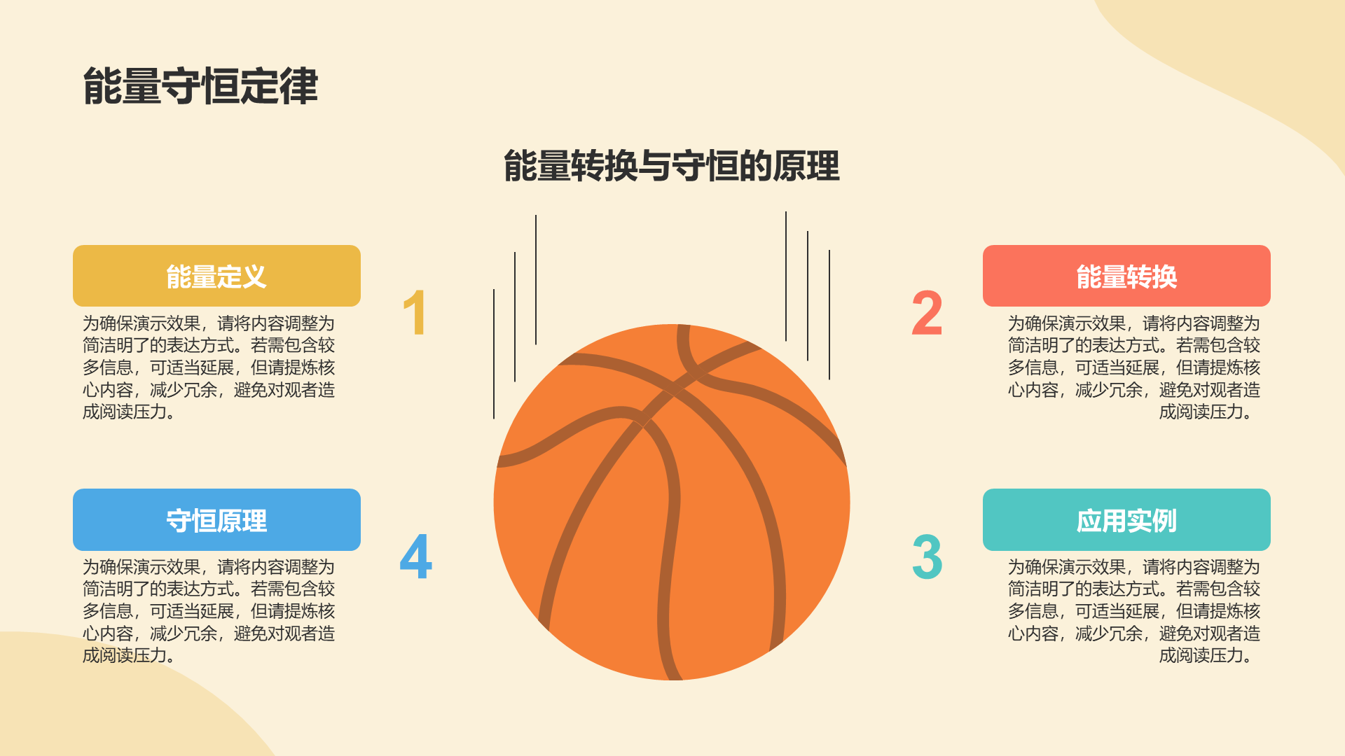 橙色插画风初中物理力学基础知识解析PPT模板