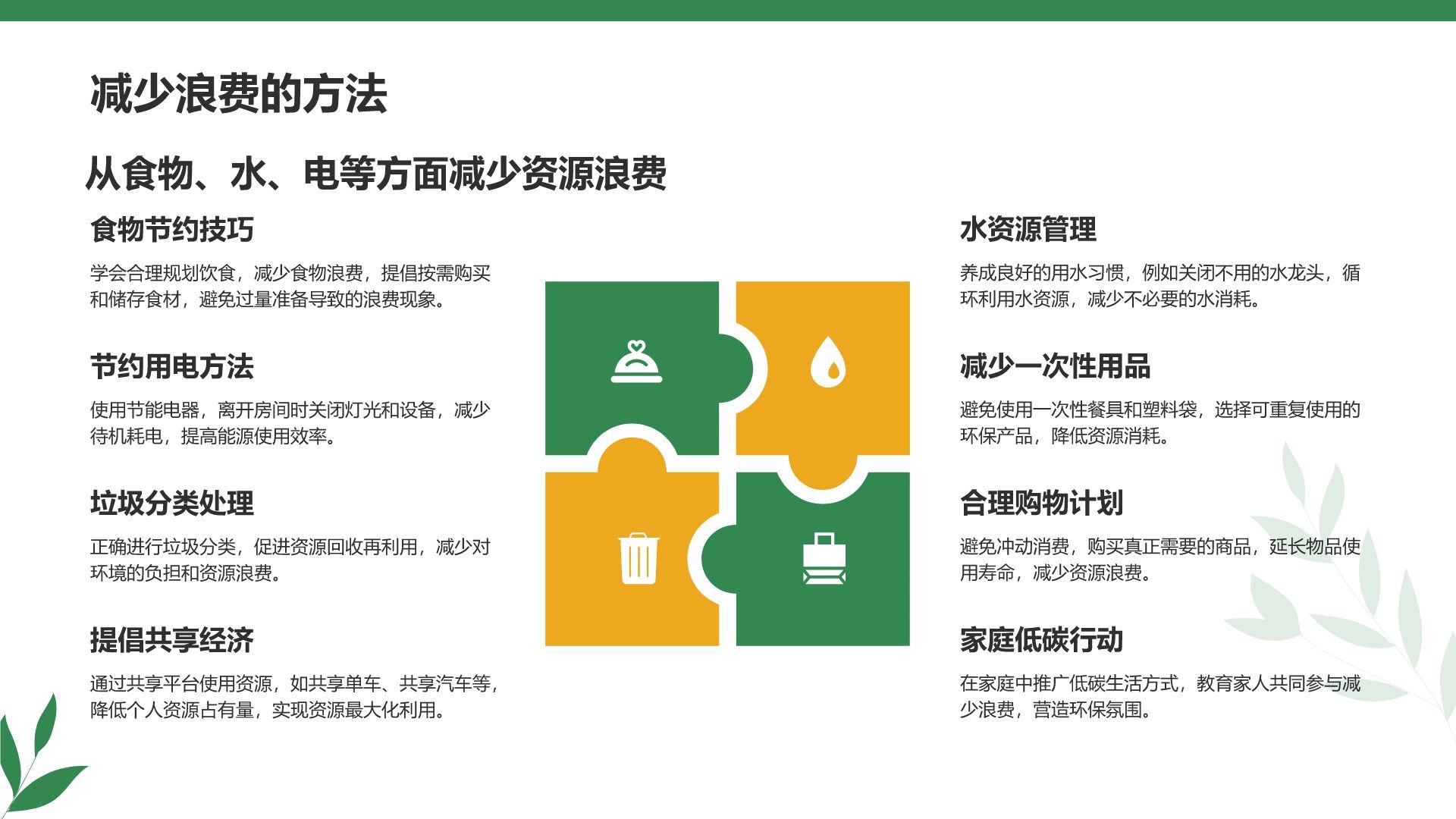 绿色商务风节能减排低碳生活宣传培训课件PPT模板