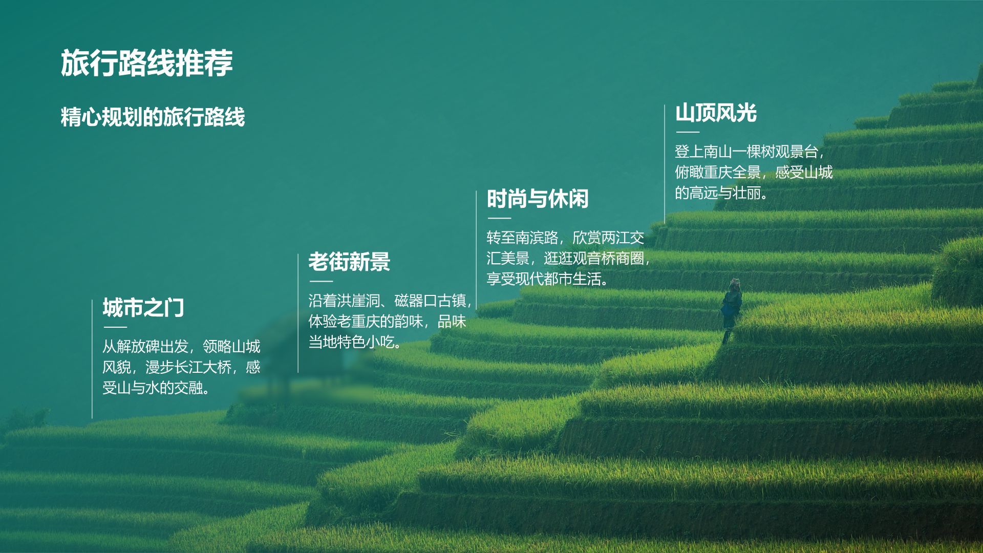 蓝色摄影风我的家乡——重庆山城风光与美食地图PPT模板