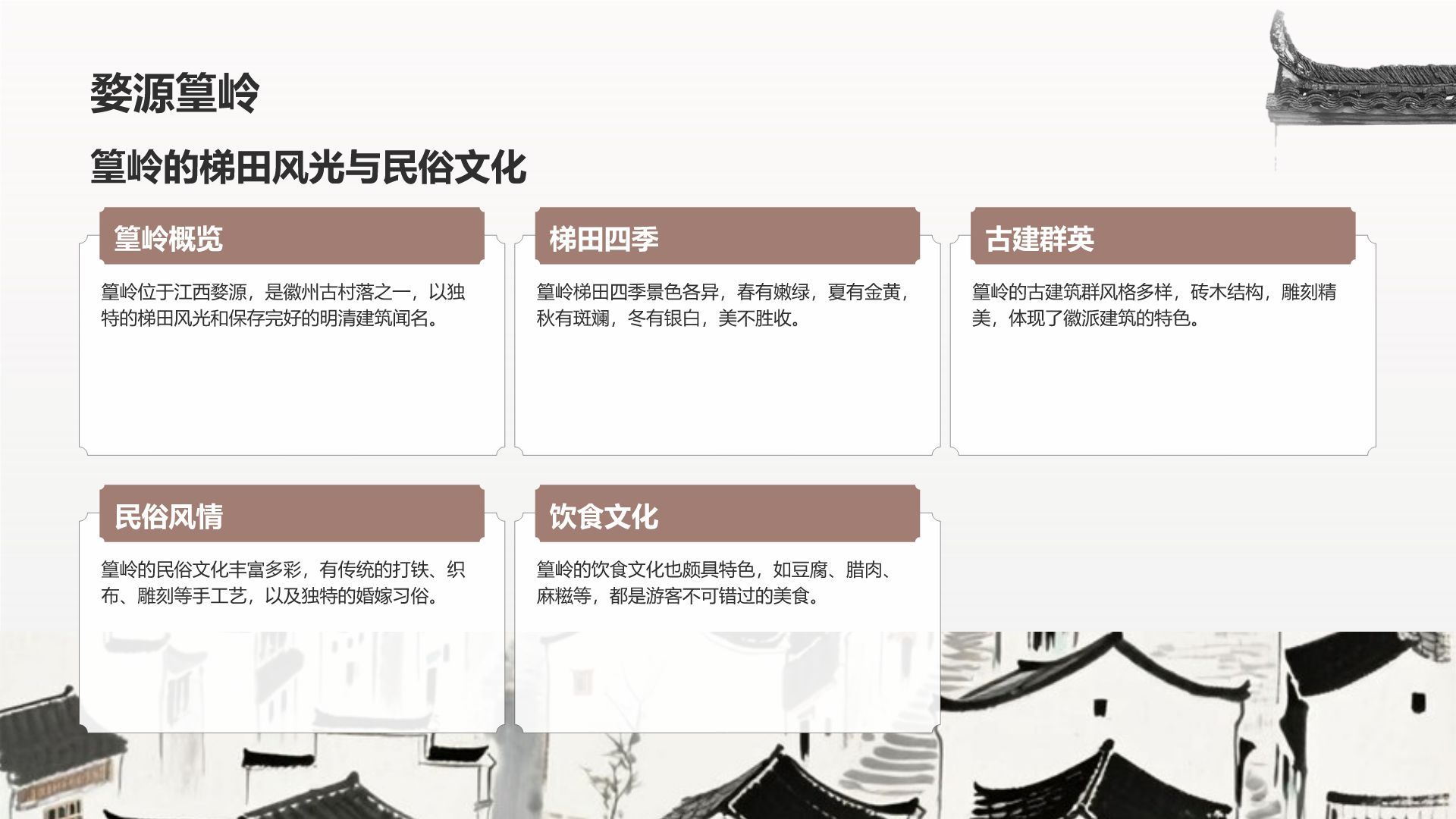 灰色水墨风探寻徽州古村落：我的家乡文化遗产之旅PPT模板