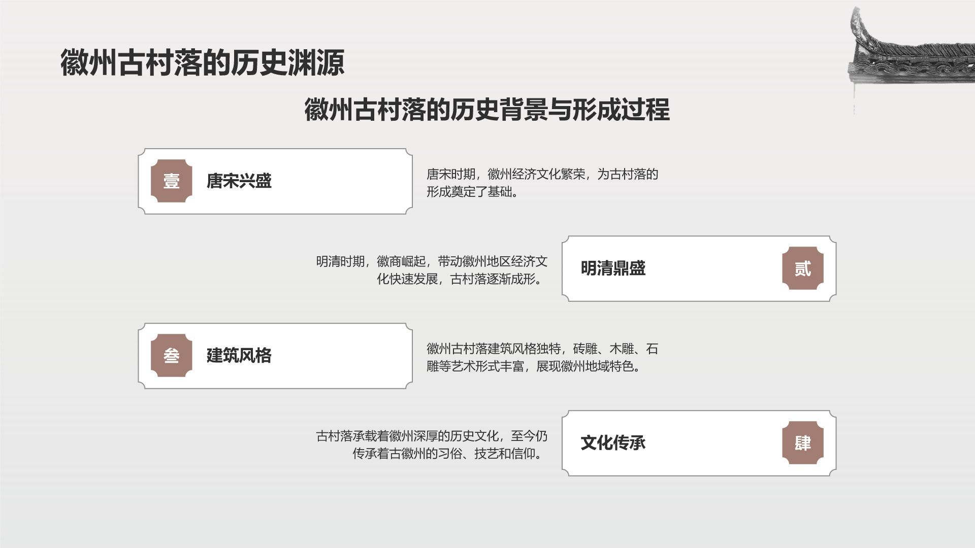 灰色水墨风探寻徽州古村落：我的家乡文化遗产之旅PPT模板