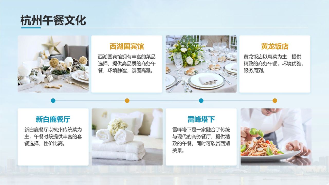 蓝色摄影风我的家乡杭州：旅游景点深度游PPT模板