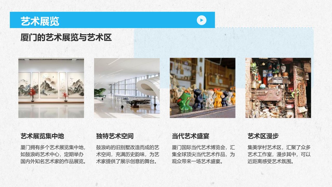 蓝色商务风慢游厦门：鼓浪屿与海上花园城市PPT模板