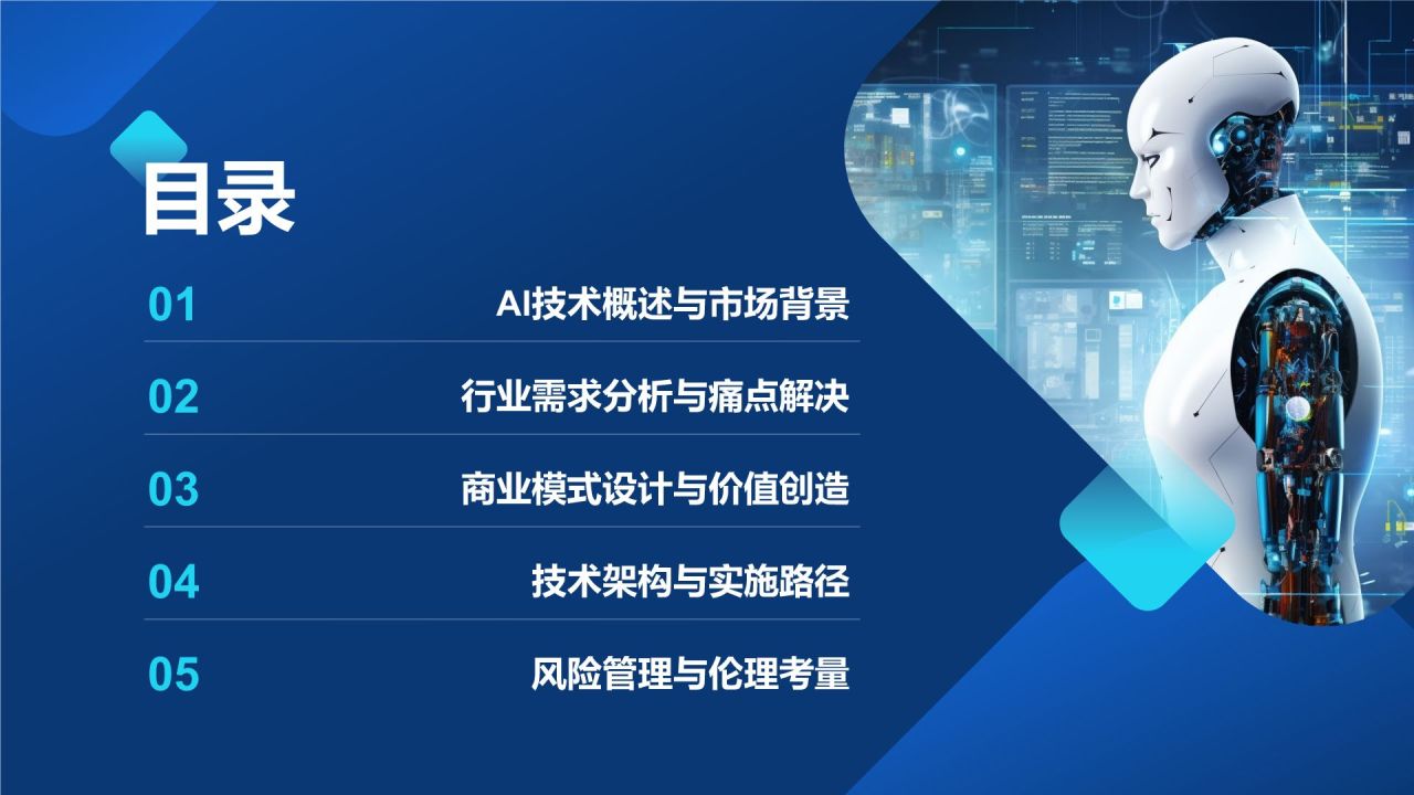 蓝色科技风通用行业AI商业计划书PPT模板