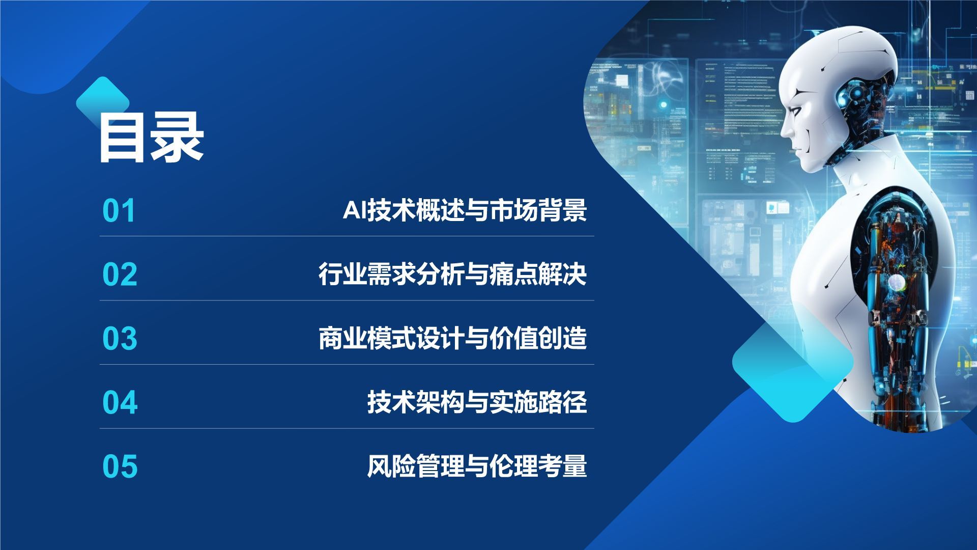 蓝色科技风通用行业AI商业计划书PPT模板