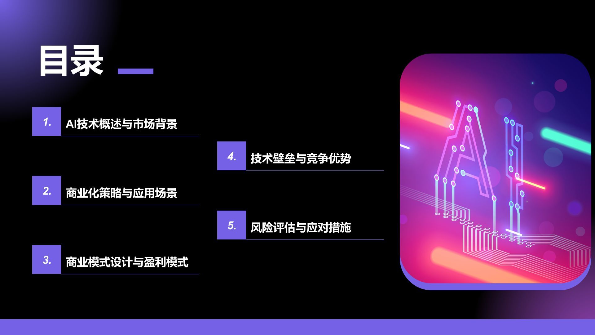 紫色科技风通用行业AI商业计划书PPT模板