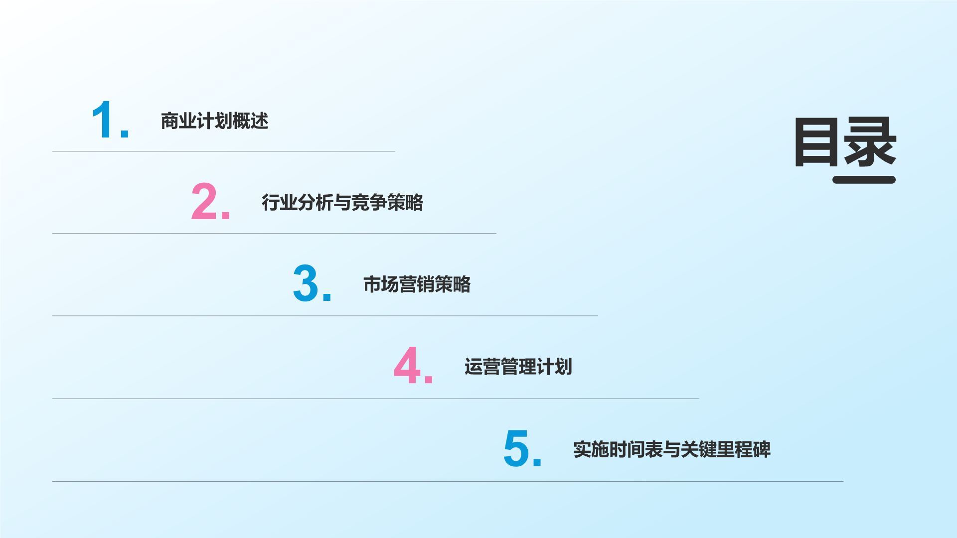 蓝色商务风通用行业商业计划书PPT模板